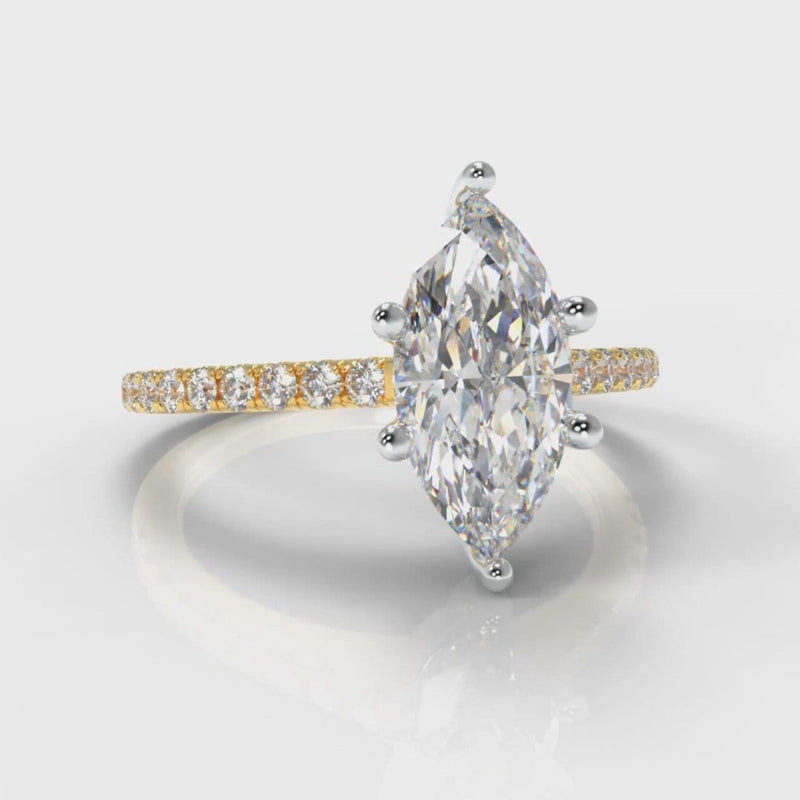 Star Petite Micropavé Marquise Diamond Engagement Ring - Yellow Gold