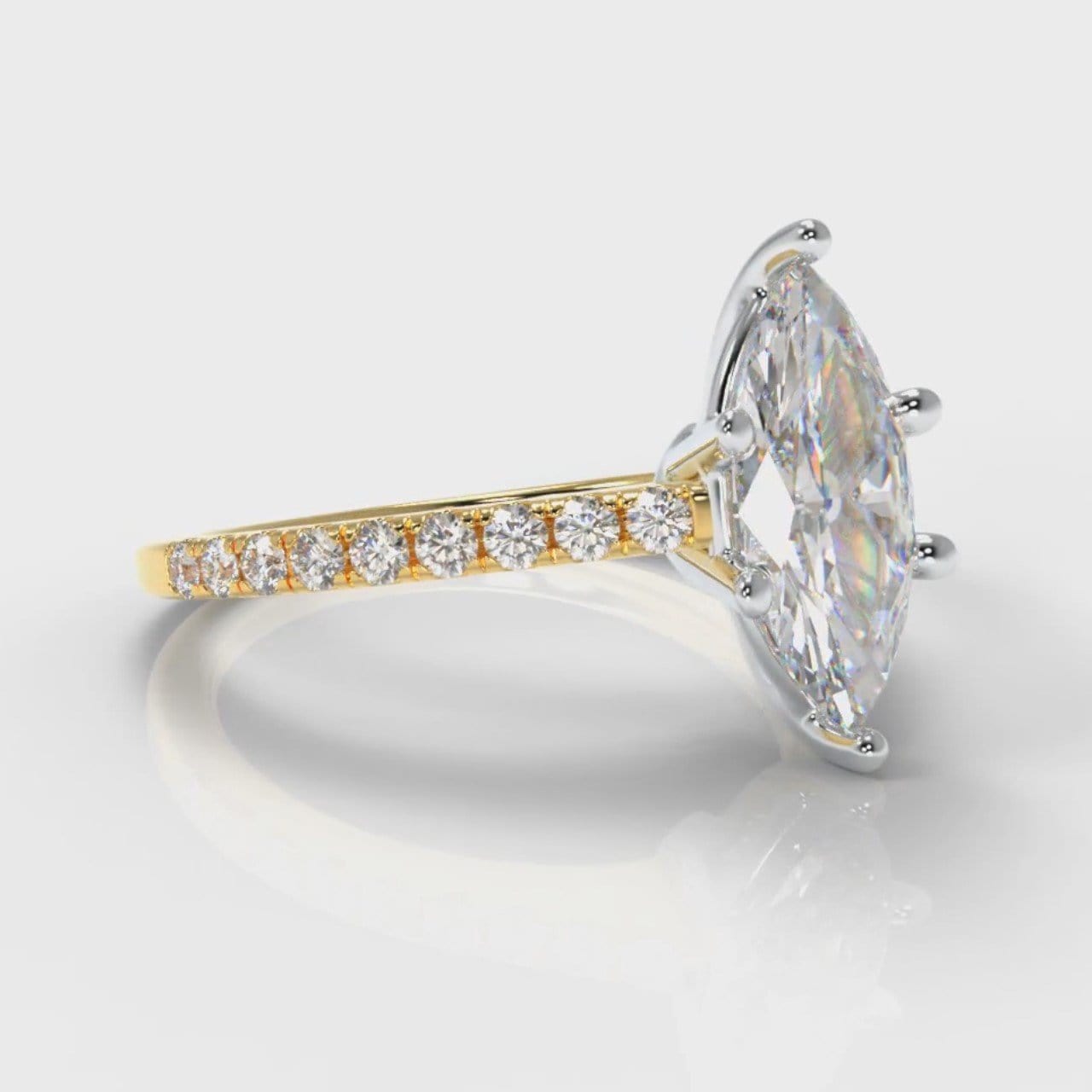Star Petite Micropavé Marquise Diamond Engagement Ring - Yellow Gold
