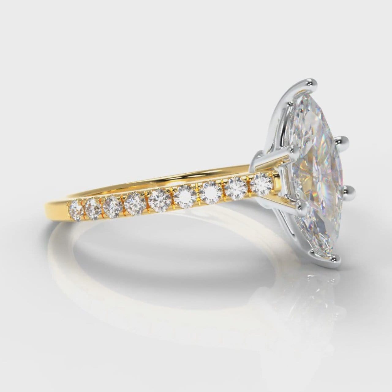 Star Petite Micropavé Marquise Diamond Engagement Ring - Yellow Gold