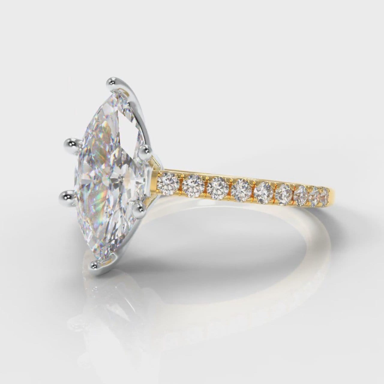 Star Petite Micropavé Marquise Diamond Engagement Ring - Yellow Gold
