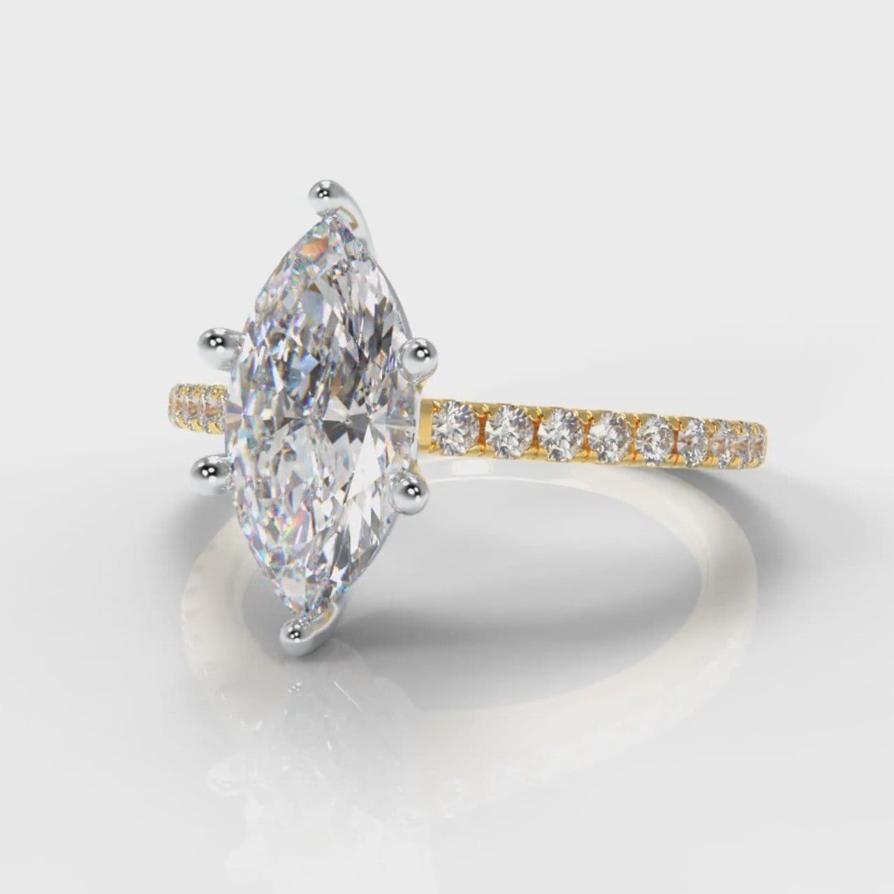 Star Petite Micropavé Marquise Diamond Engagement Ring - Yellow Gold