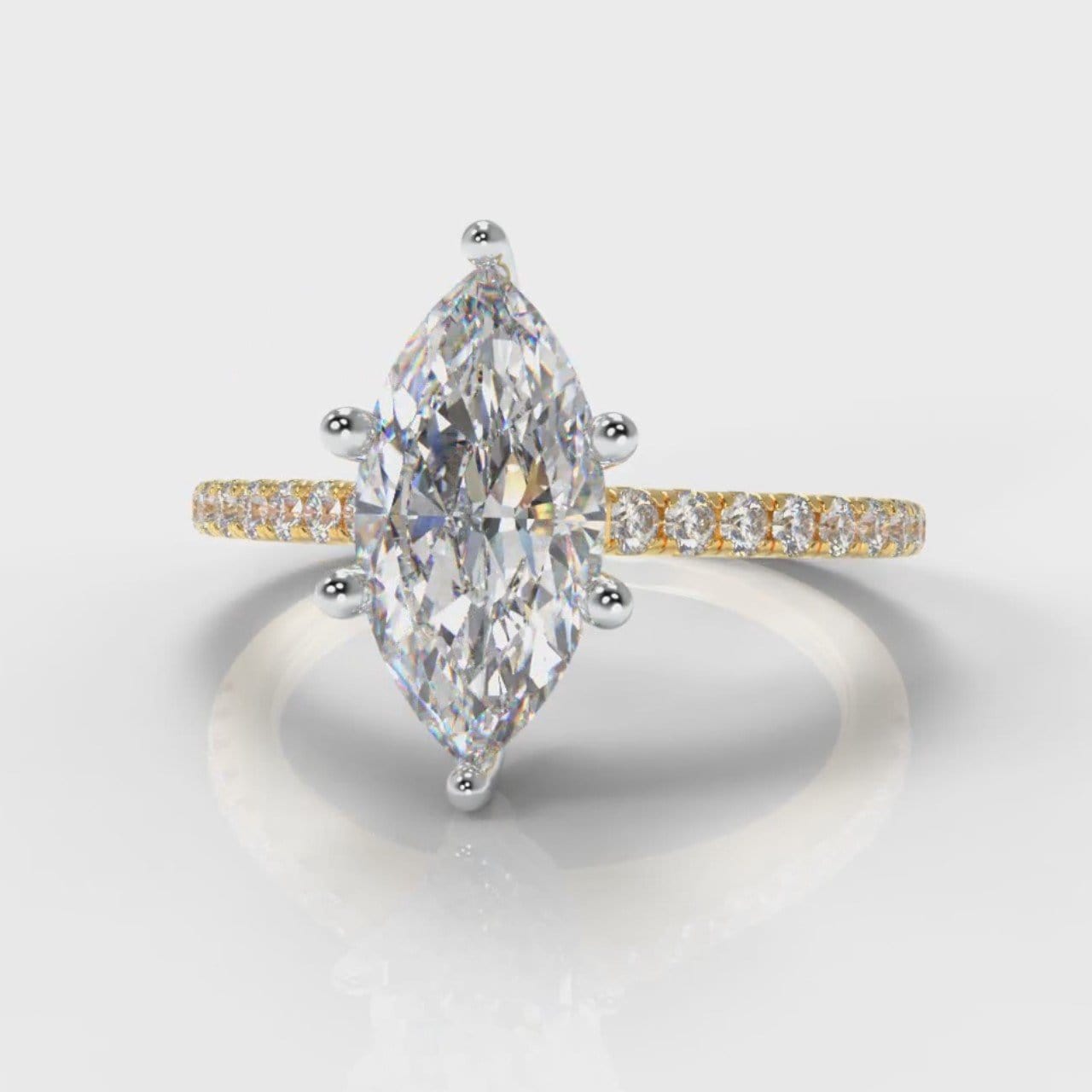 Star Petite Micropavé Marquise Diamond Engagement Ring - Yellow Gold