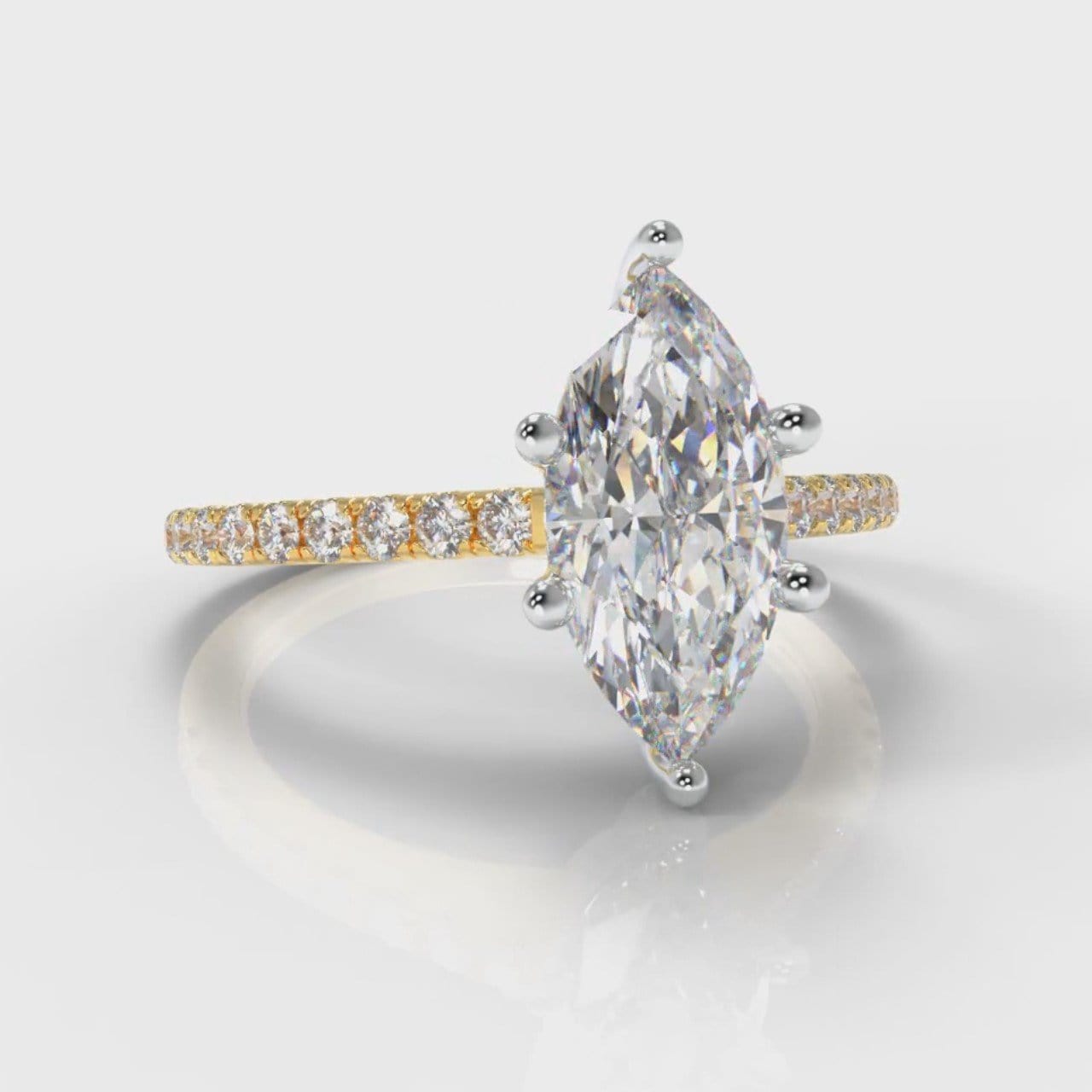 Star Petite Micropavé Marquise Diamond Engagement Ring - Yellow Gold