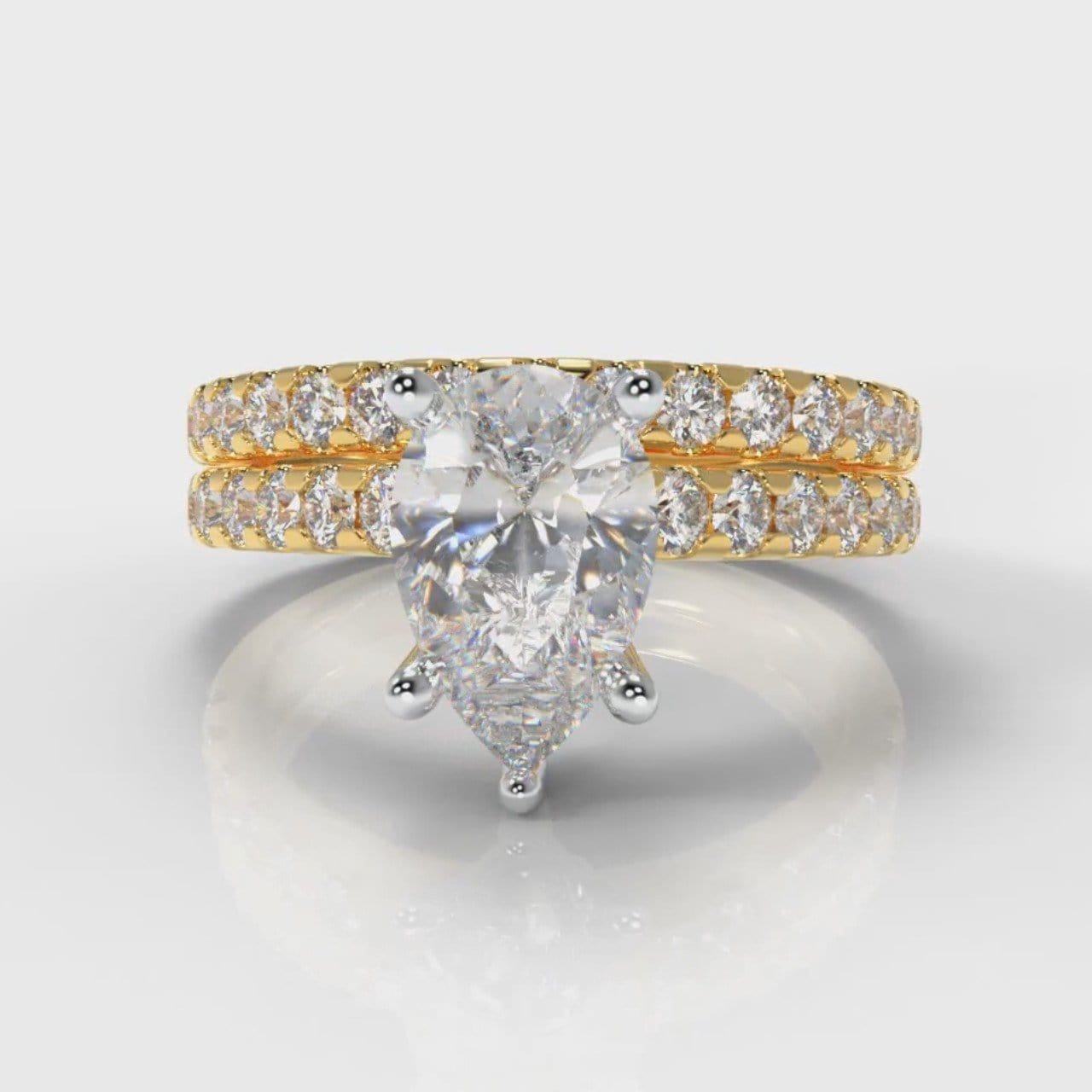 Micropavé Pear Diamond Bridal Set - Yellow Gold