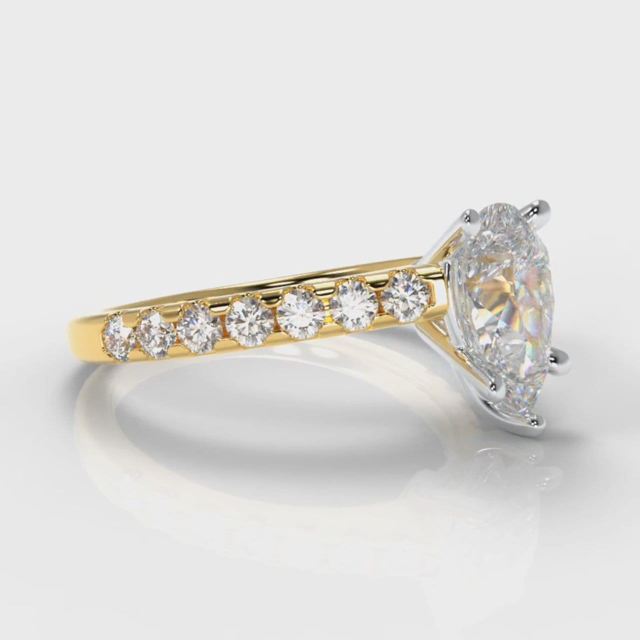 Micropavé Pear Diamond Engagement Ring - Yellow Gold