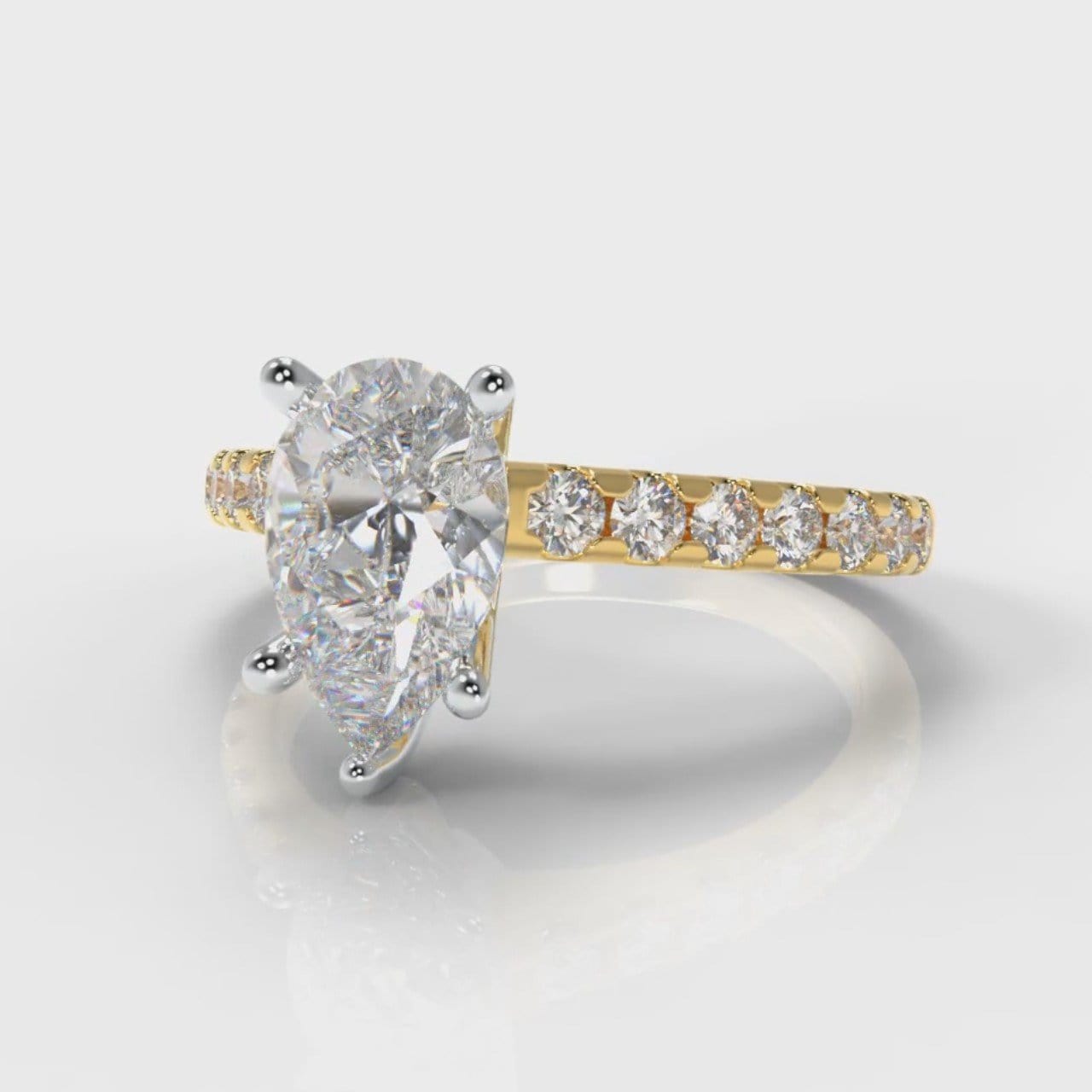 Micropavé Pear Diamond Engagement Ring - Yellow Gold
