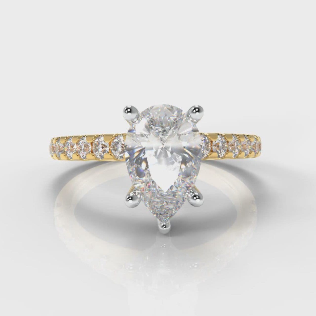 Micropavé Pear Diamond Engagement Ring - Yellow Gold