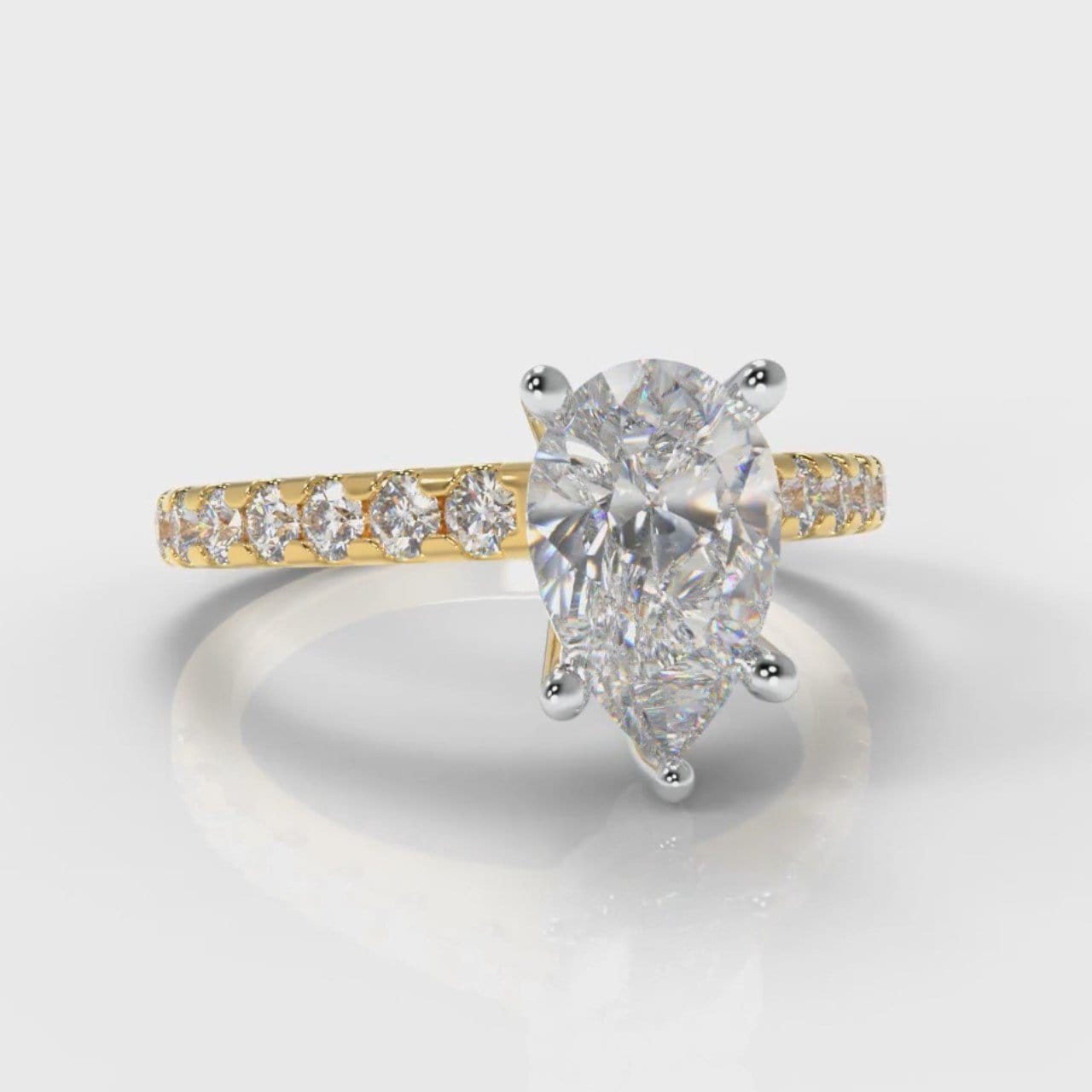 Micropavé Pear Diamond Engagement Ring - Yellow Gold