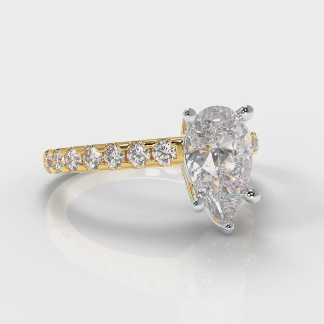 Micropavé Pear Diamond Engagement Ring - Yellow Gold