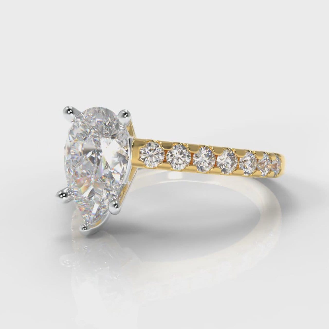 Micropavé Pear Diamond Engagement Ring - Yellow Gold