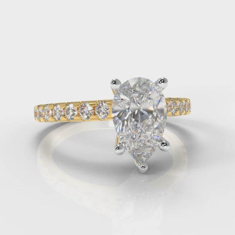 Micropavé Pear Diamond Engagement Ring - Yellow Gold