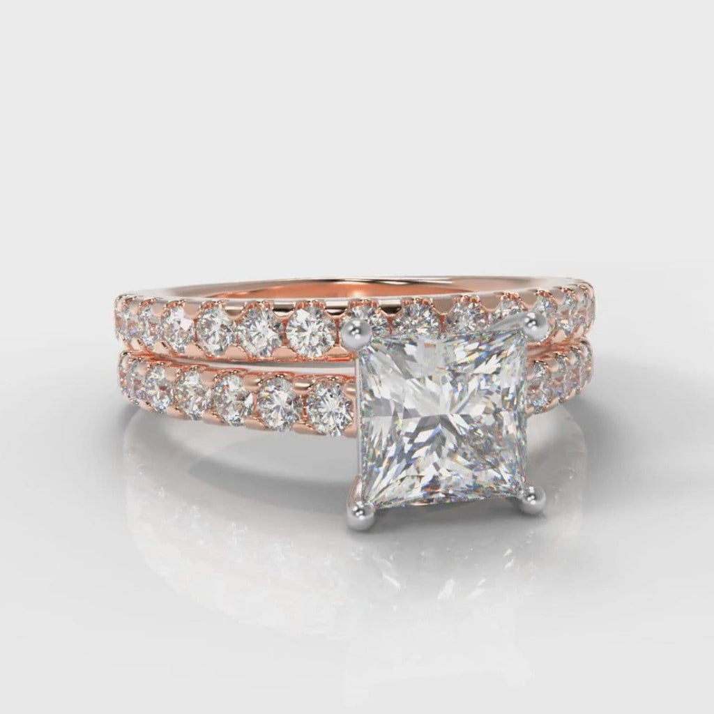 Carrée Micropavé Princess Cut Diamond Bridal Set - Rose Gold