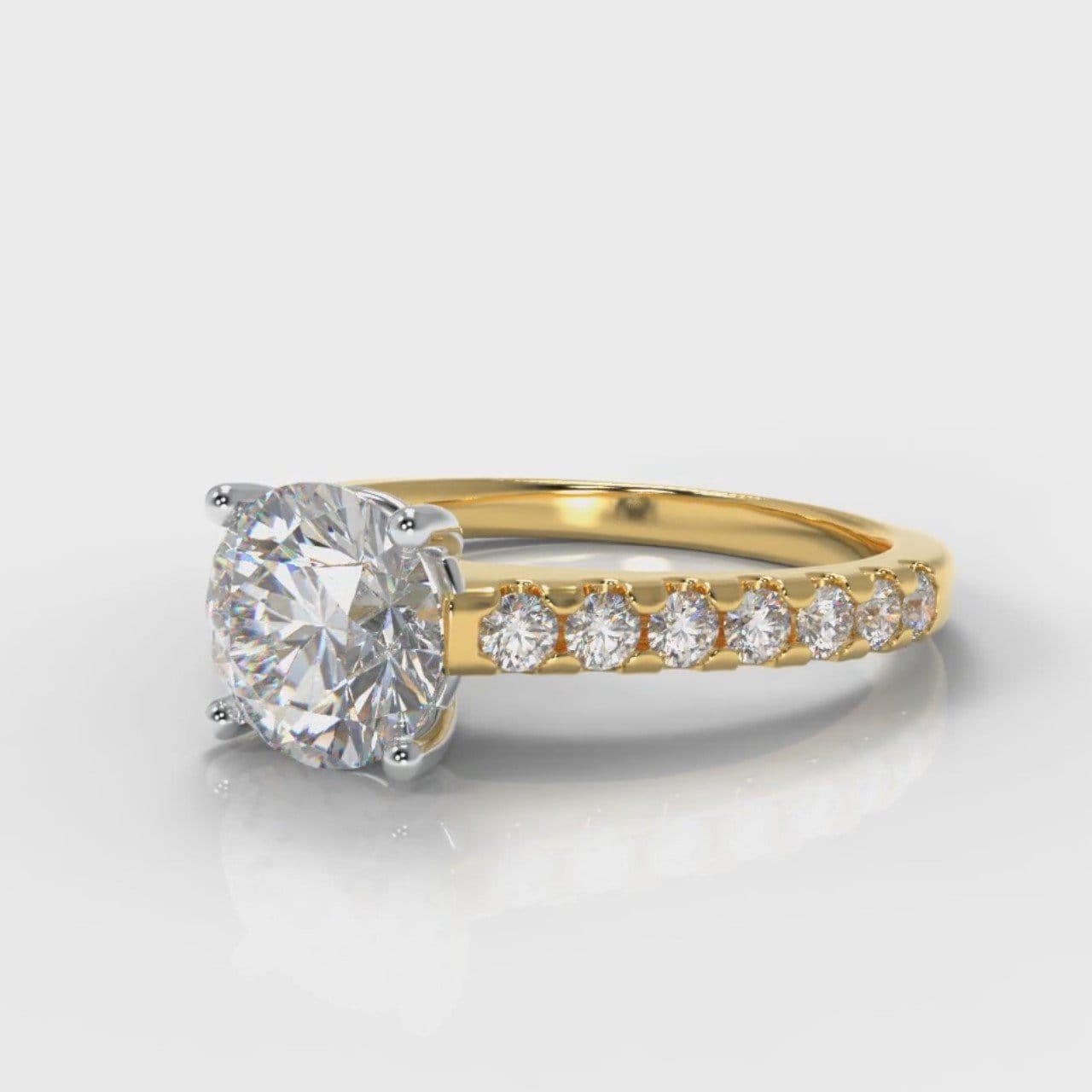 Carrée Micropavé Round Brilliant Diamond Engagement Ring - Yellow Gold