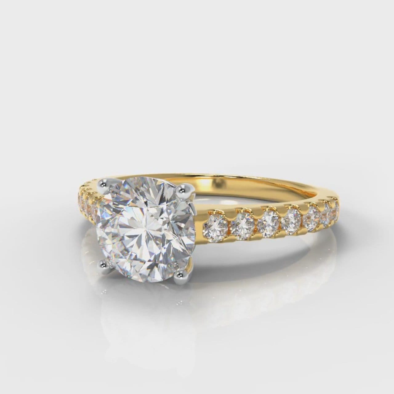 Carrée Micropavé Round Brilliant Diamond Engagement Ring - Yellow Gold