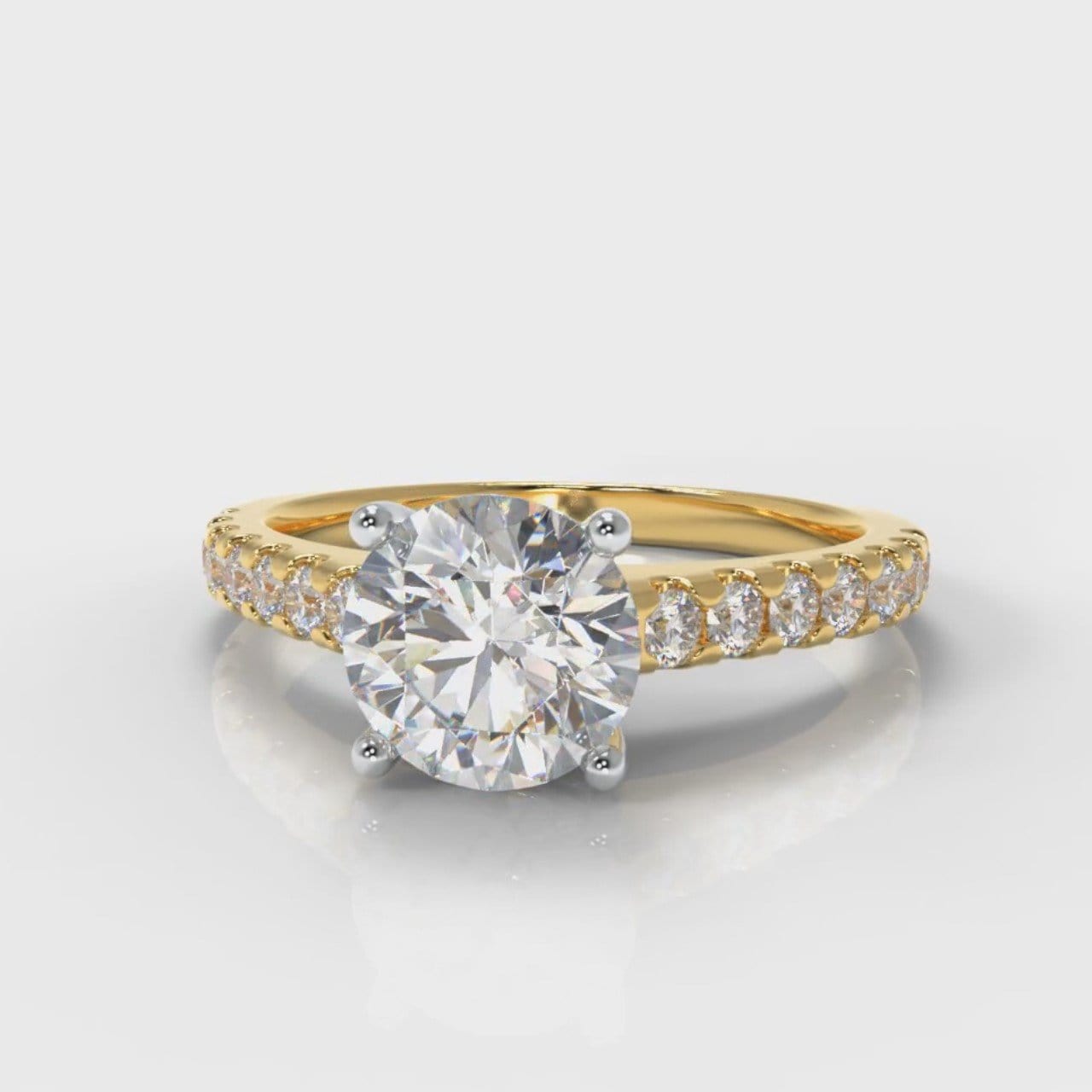Carrée Micropavé Round Brilliant Diamond Engagement Ring - Yellow Gold