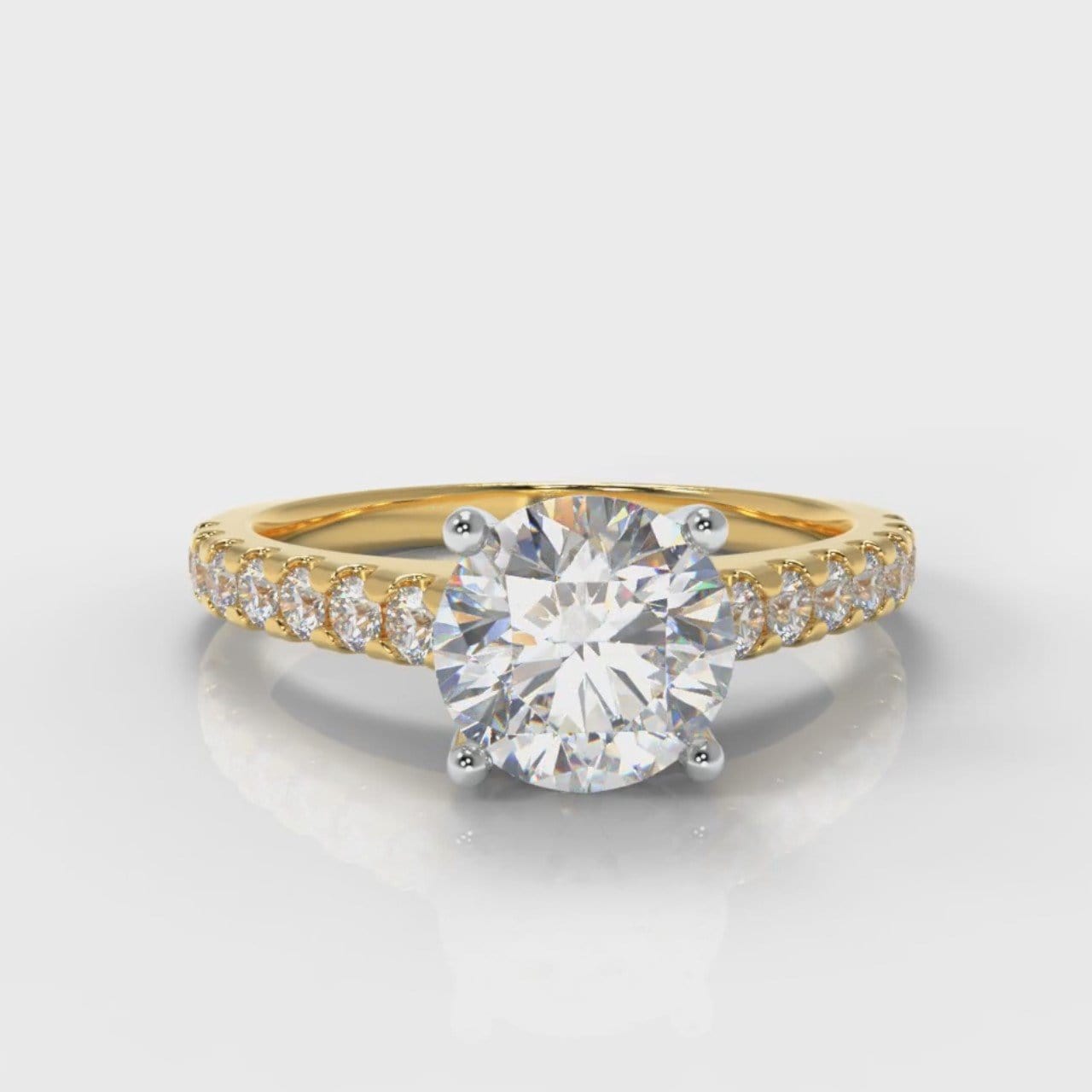 Carrée Micropavé Round Brilliant Diamond Engagement Ring - Yellow Gold
