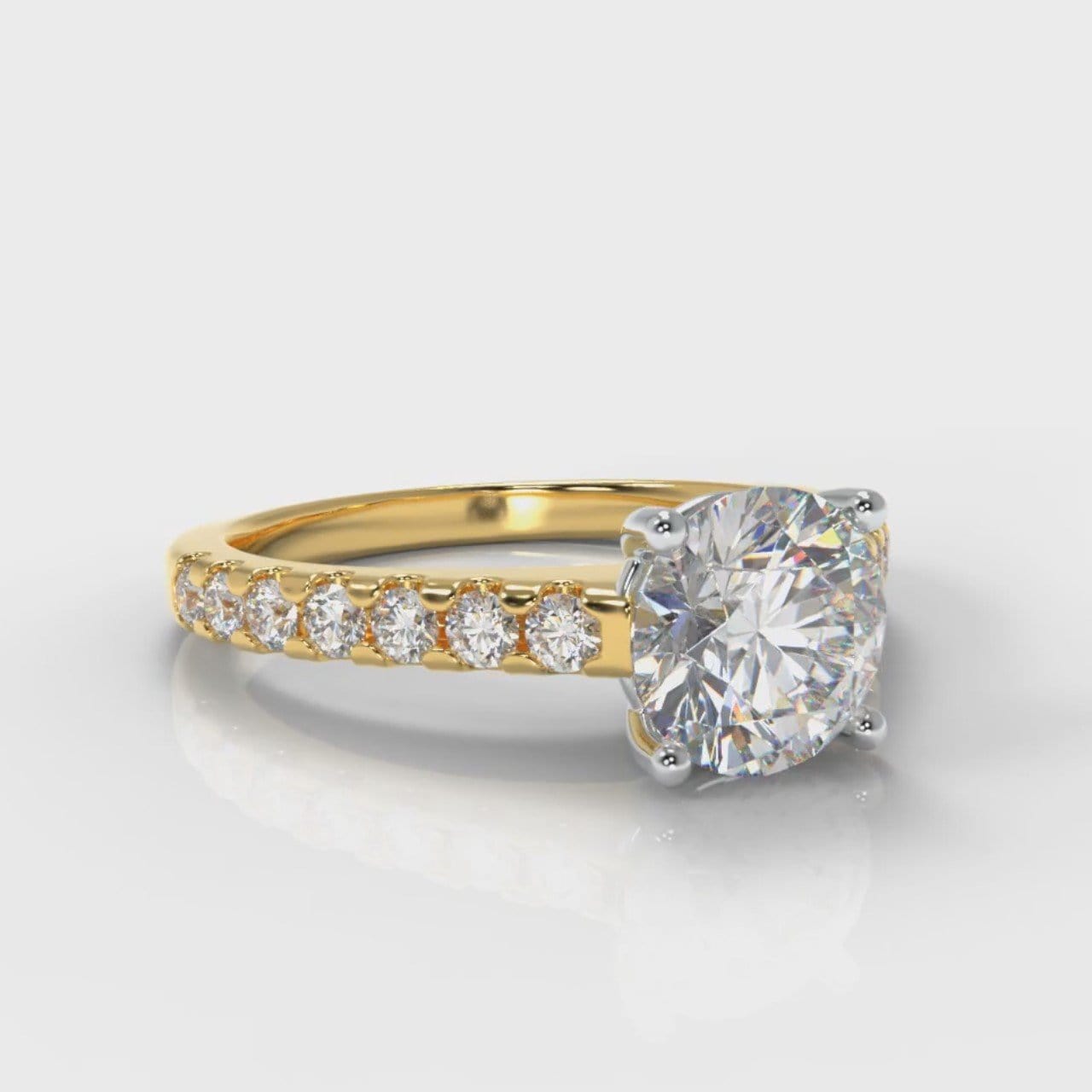 Carrée Micropavé Round Brilliant Diamond Engagement Ring - Yellow Gold