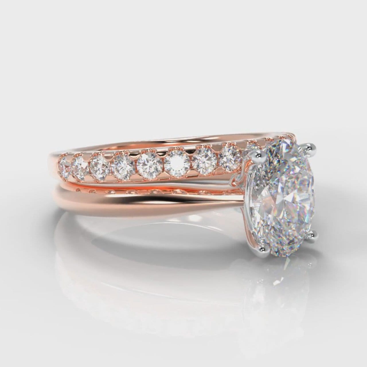 Carrée Solitaire Oval Diamond Bridal Set - Rose Gold