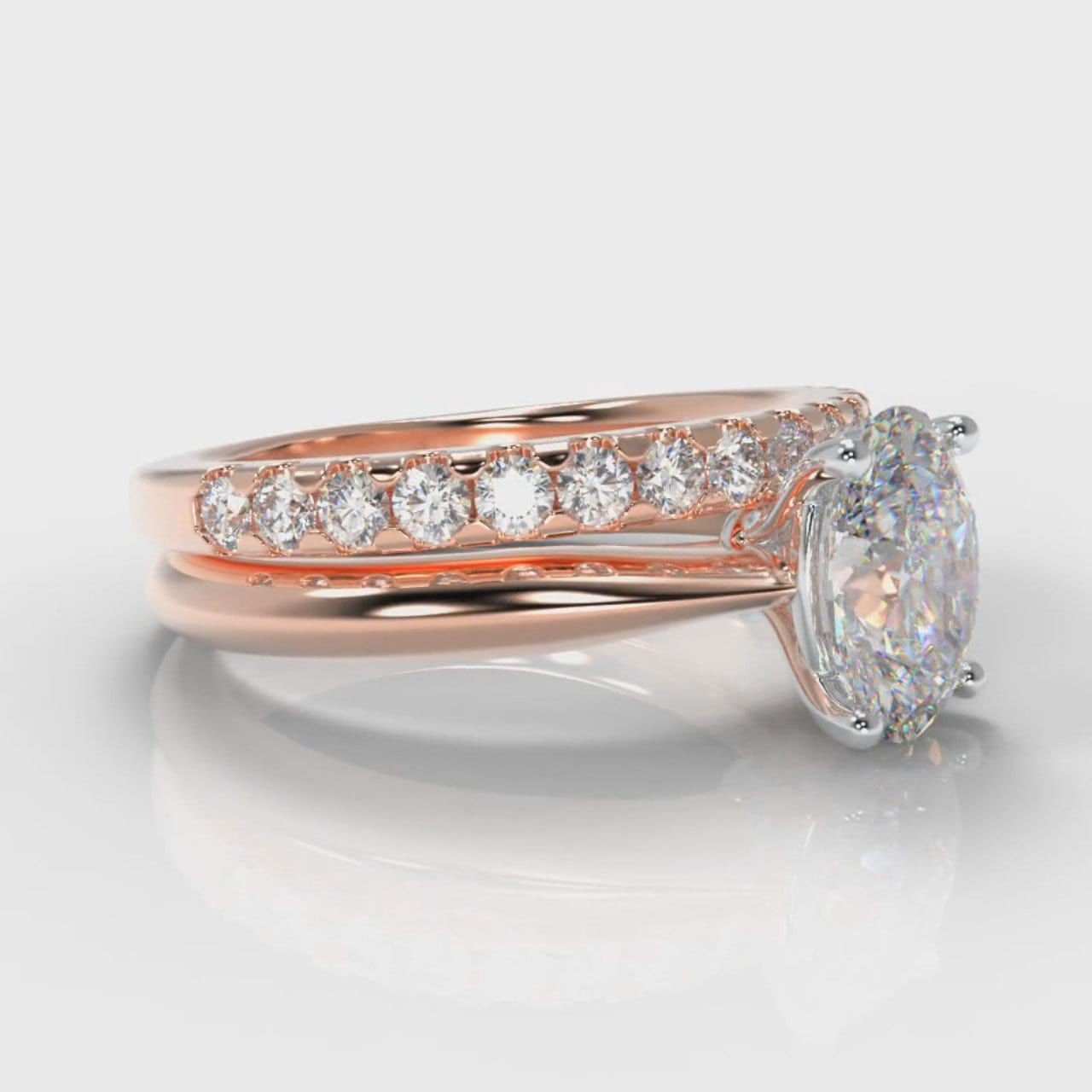 Carrée Solitaire Oval Diamond Bridal Set - Rose Gold