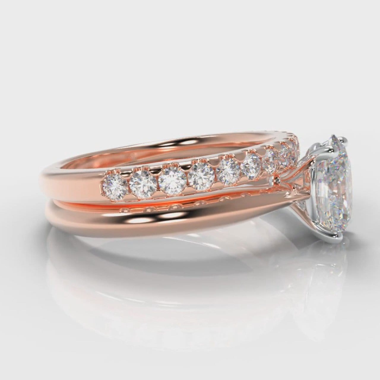 Carrée Solitaire Oval Diamond Bridal Set - Rose Gold