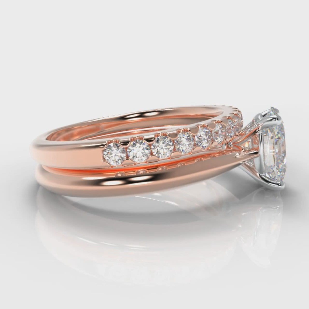 Carrée Solitaire Oval Diamond Bridal Set - Rose Gold