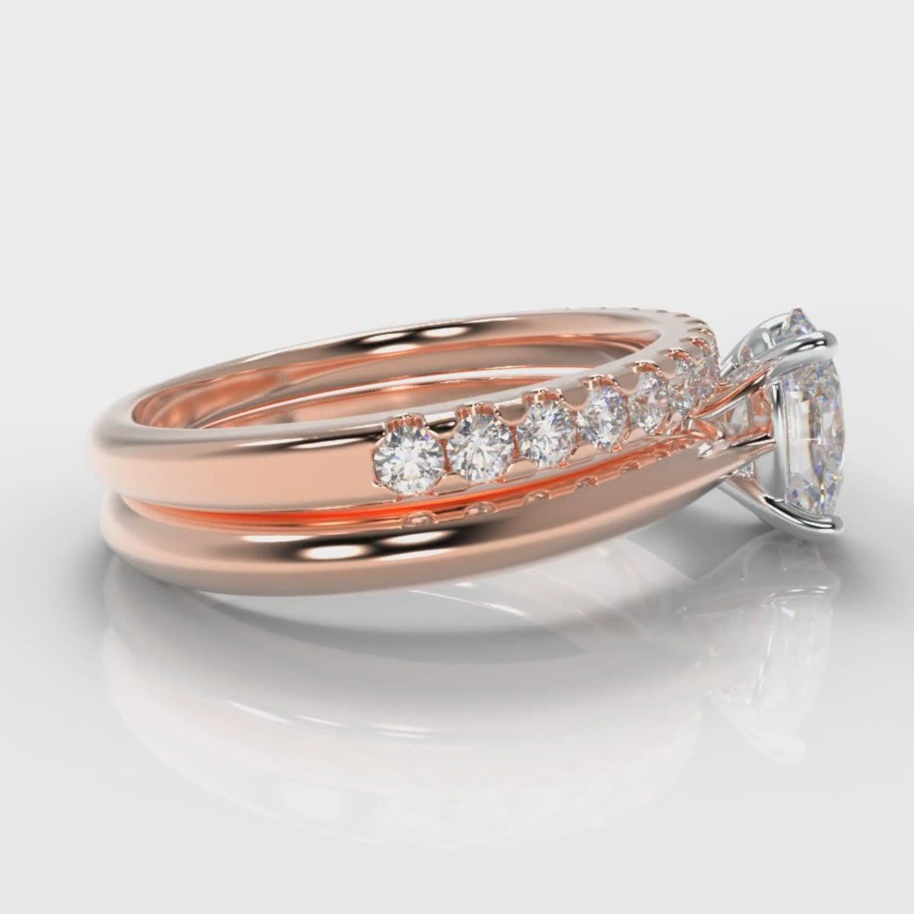 Carrée Solitaire Oval Diamond Bridal Set - Rose Gold
