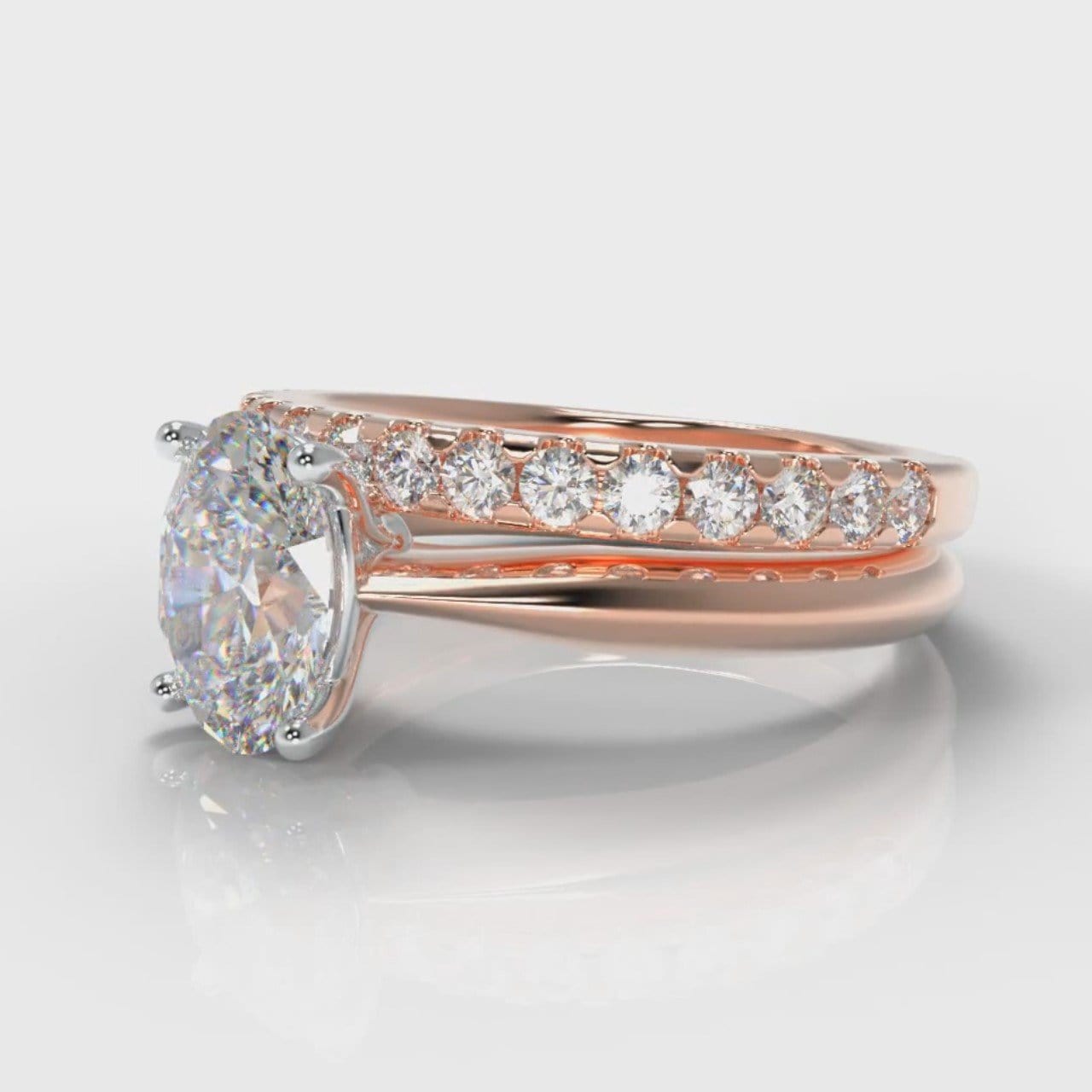 Carrée Solitaire Oval Diamond Bridal Set - Rose Gold