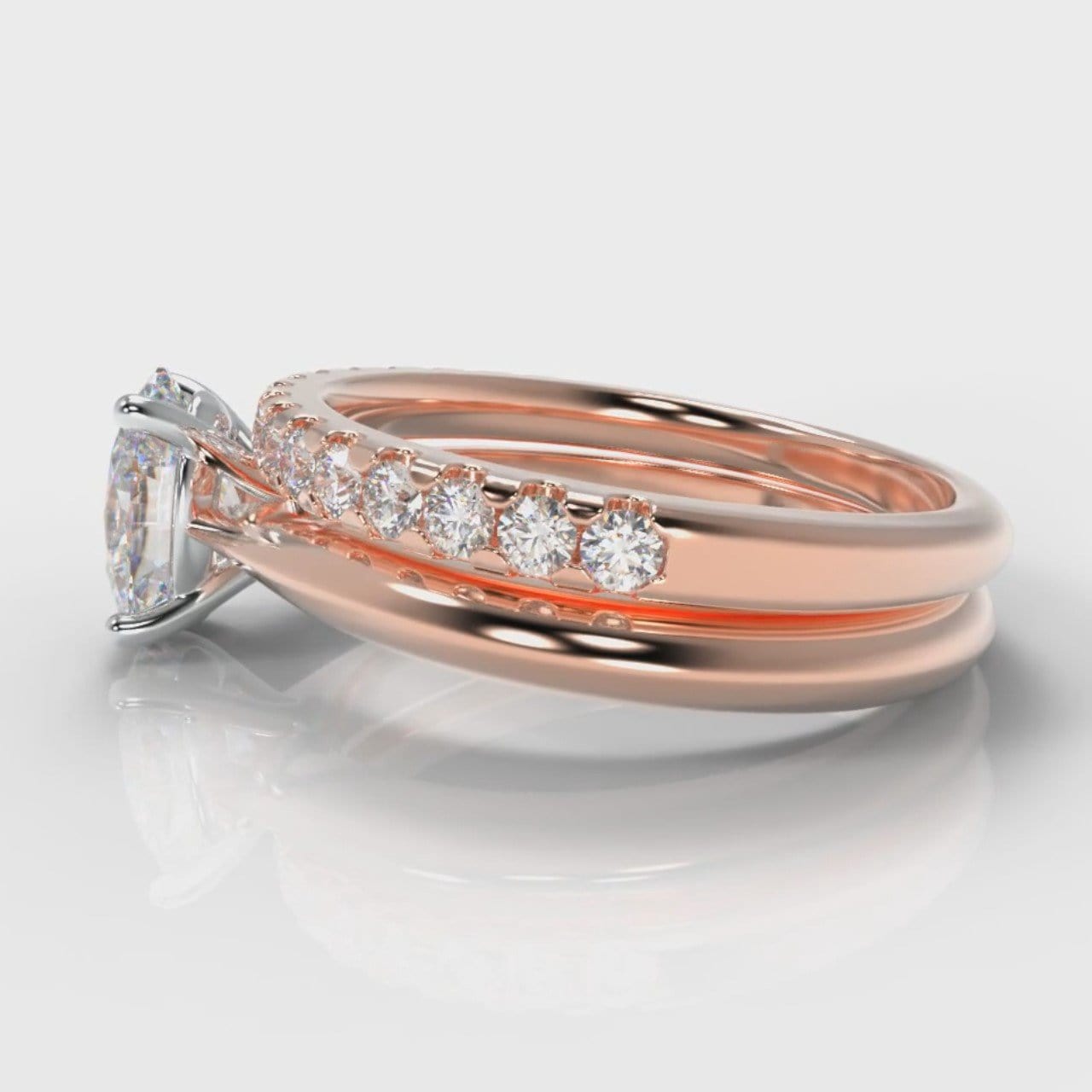 Carrée Solitaire Oval Diamond Bridal Set - Rose Gold