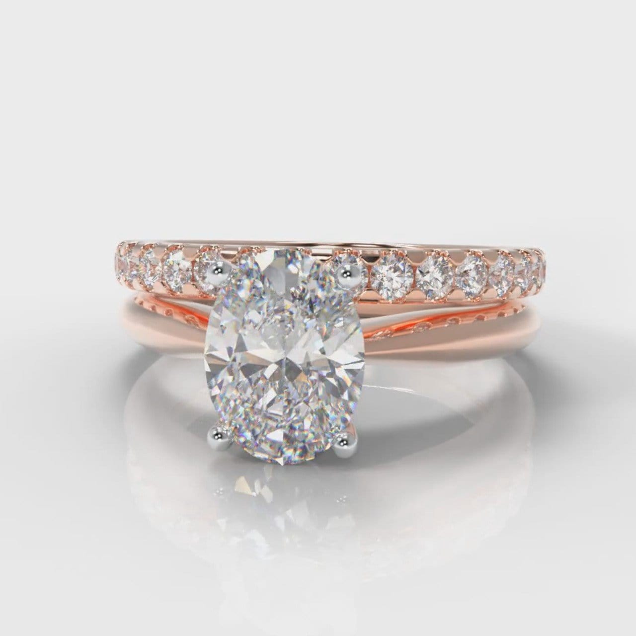 Carrée Solitaire Oval Diamond Bridal Set - Rose Gold