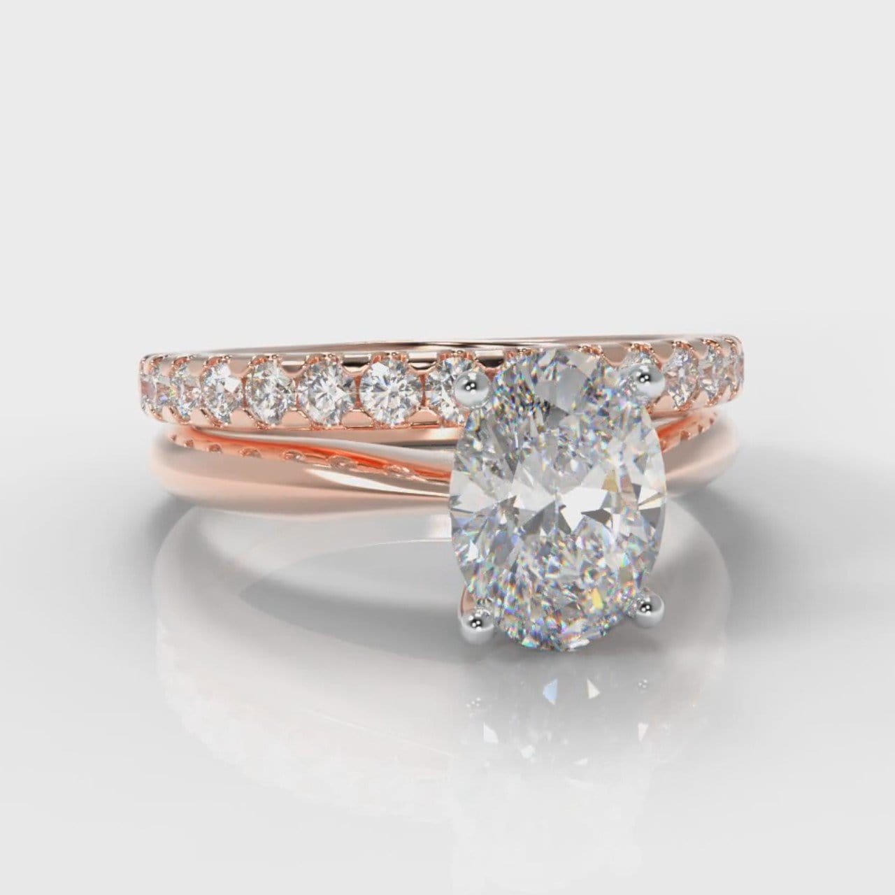 Carrée Solitaire Oval Diamond Bridal Set - Rose Gold