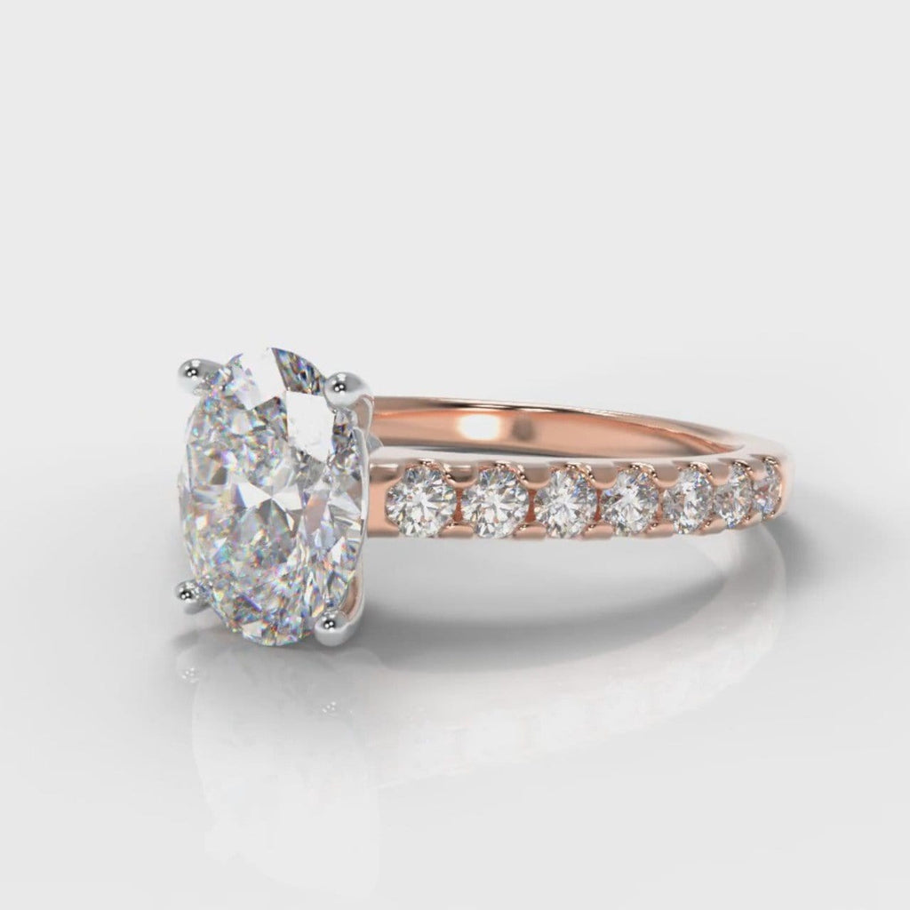 Carrée Micropavé Oval Diamond Engagement Ring - Rose Gold