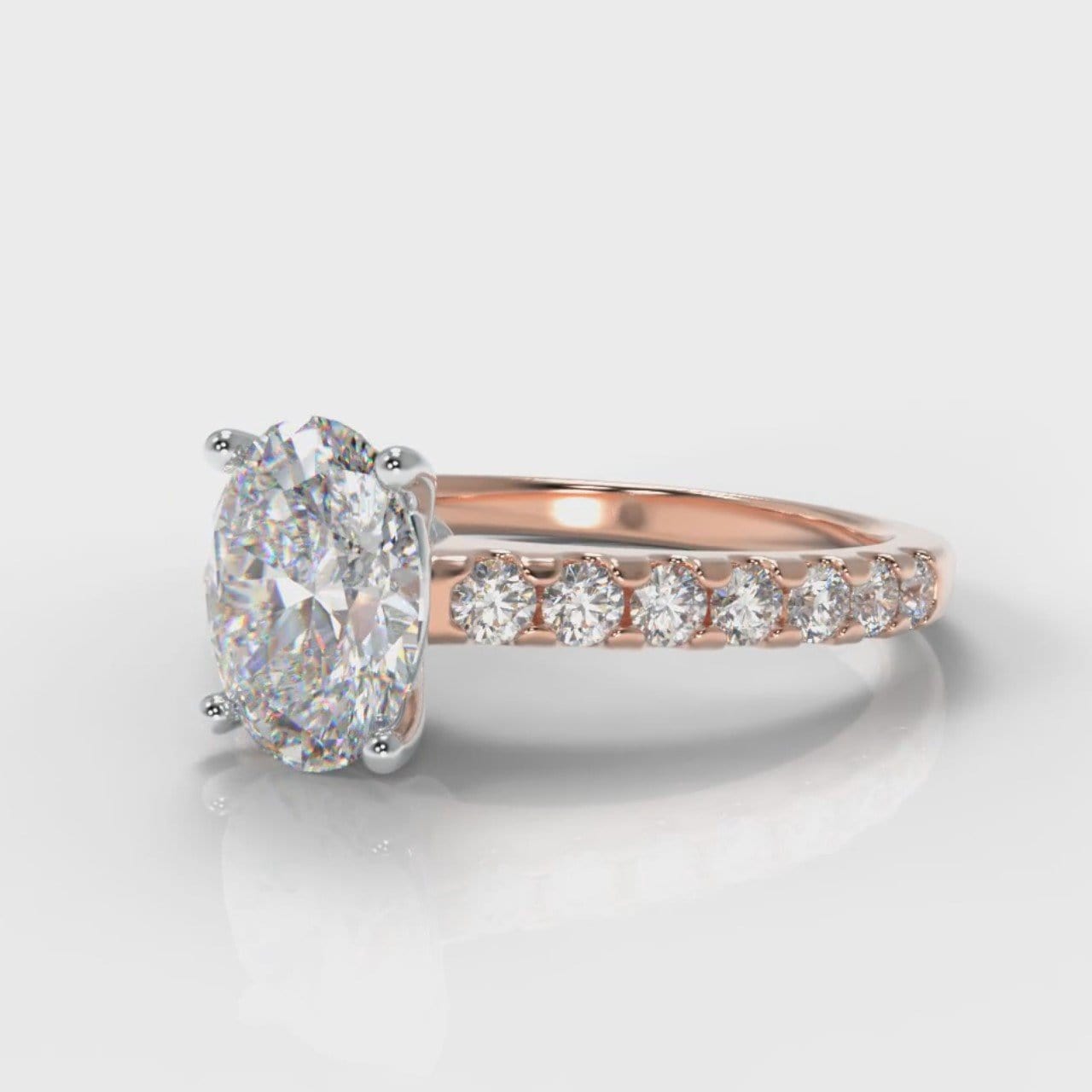 Carrée Micropavé Oval Diamond Engagement Ring - Rose Gold