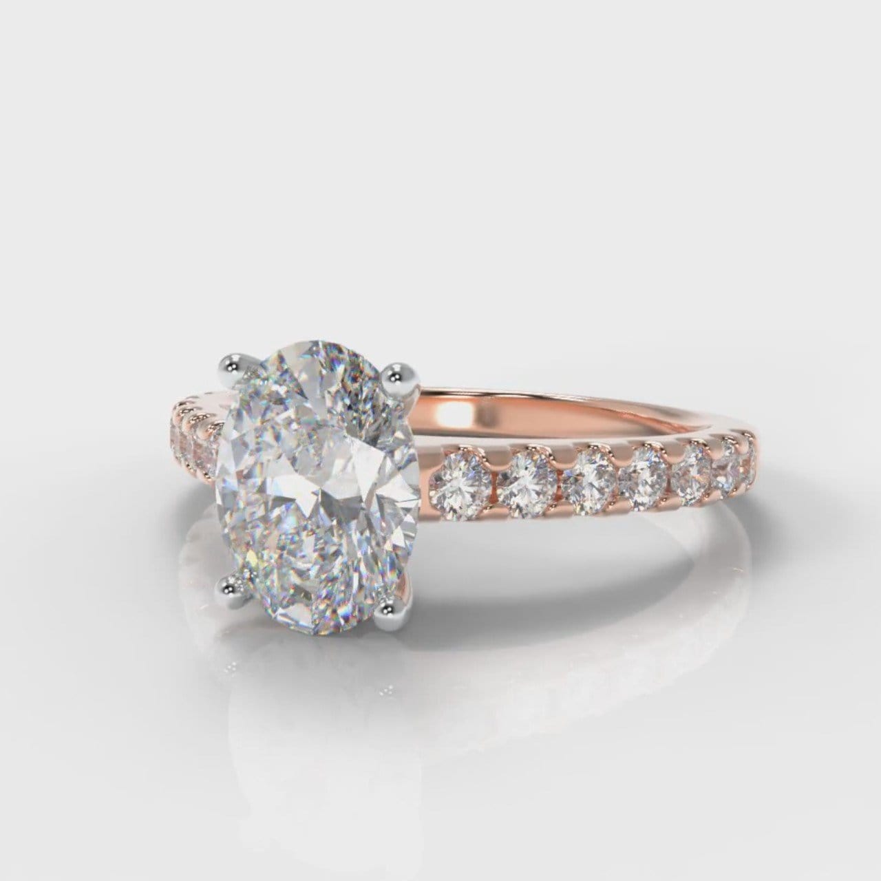Carrée Micropavé Oval Diamond Engagement Ring - Rose Gold