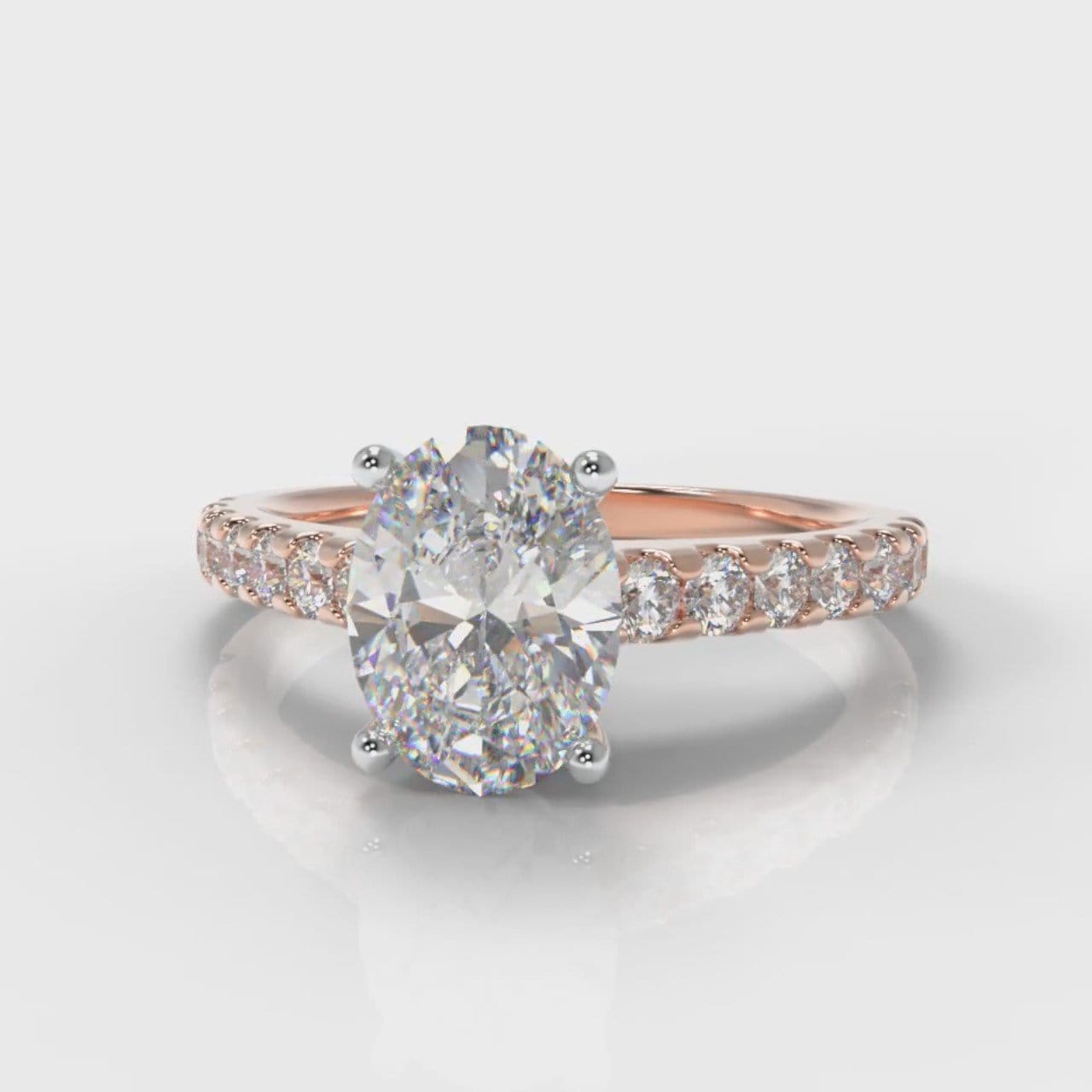 Carrée Micropavé Oval Diamond Engagement Ring - Rose Gold