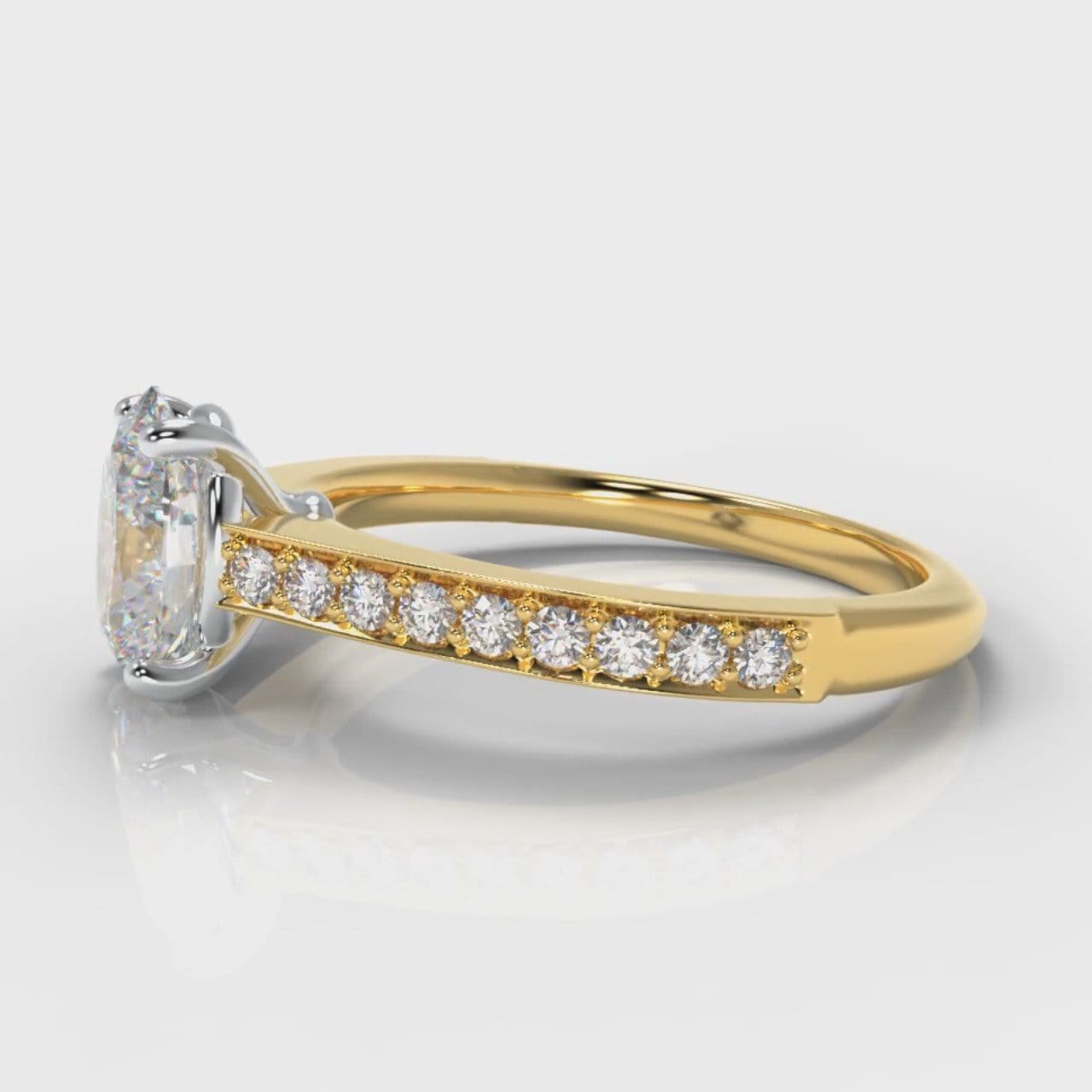 Pavé Oval Diamond Engagement Ring - Yellow Gold