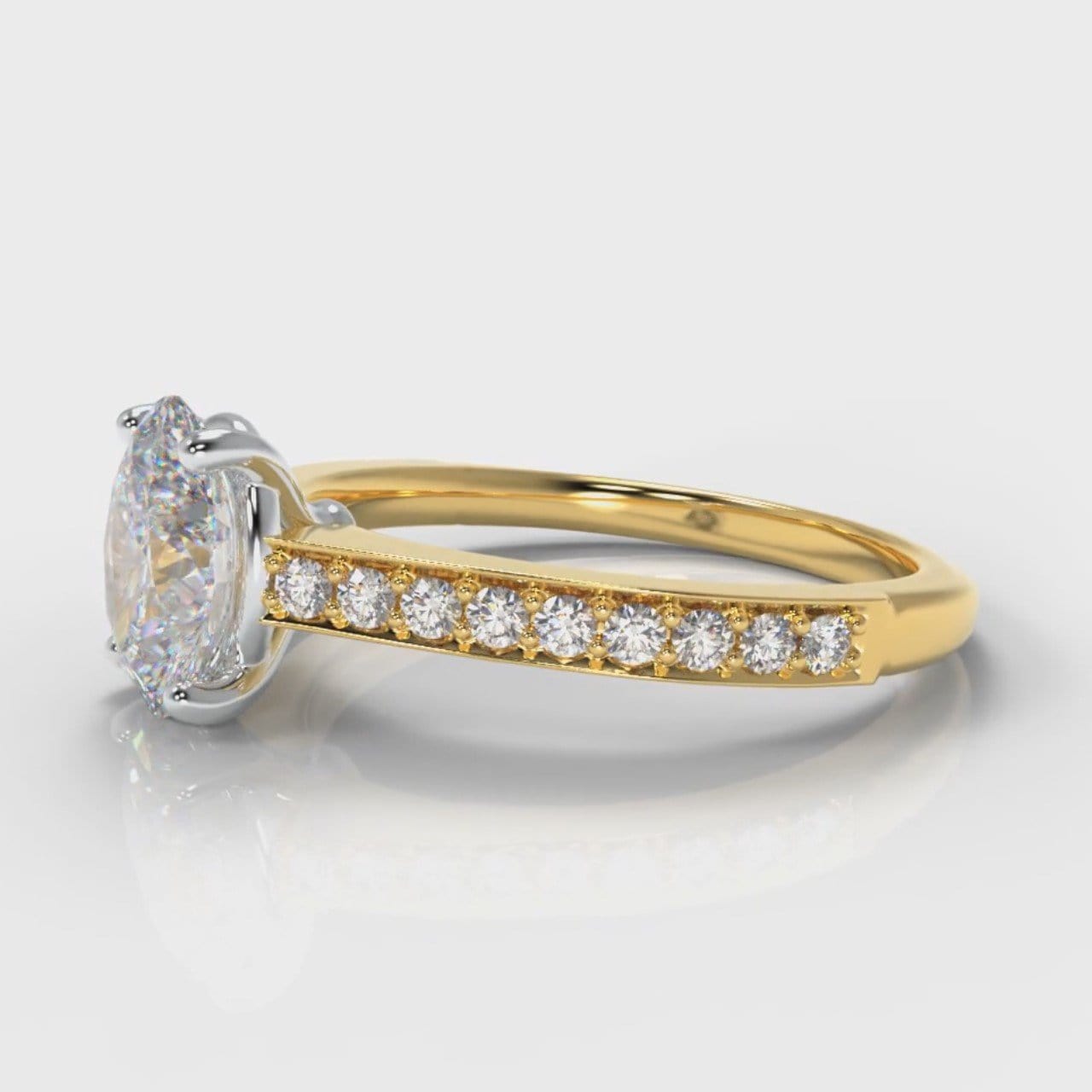 Pavé Oval Diamond Engagement Ring - Yellow Gold