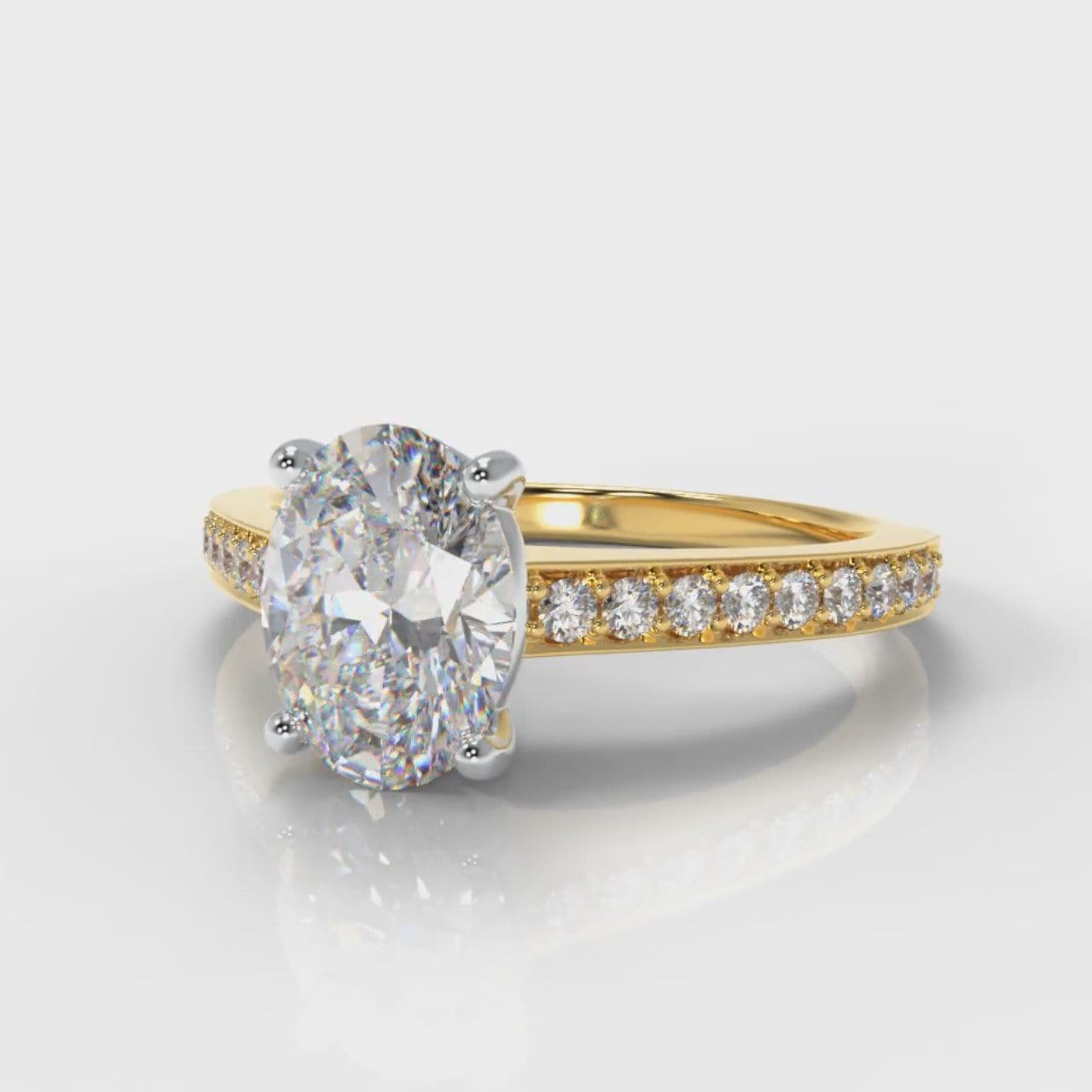 Pavé Oval Diamond Engagement Ring - Yellow Gold