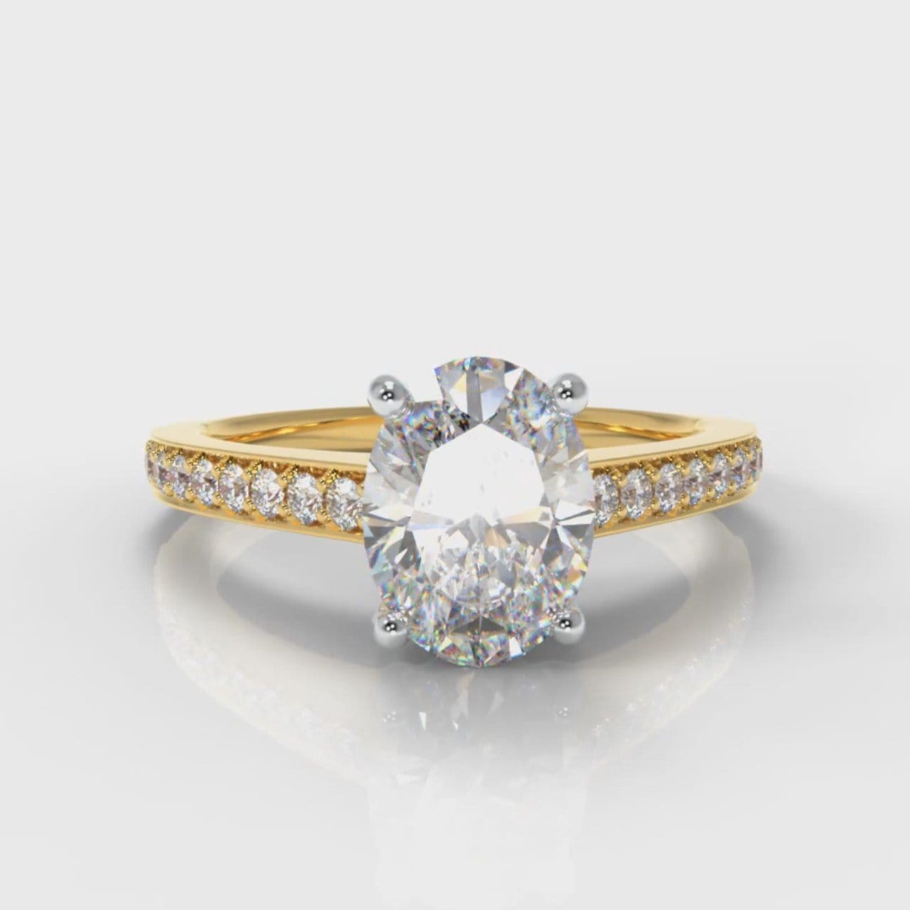 Pavé Oval Diamond Engagement Ring - Yellow Gold
