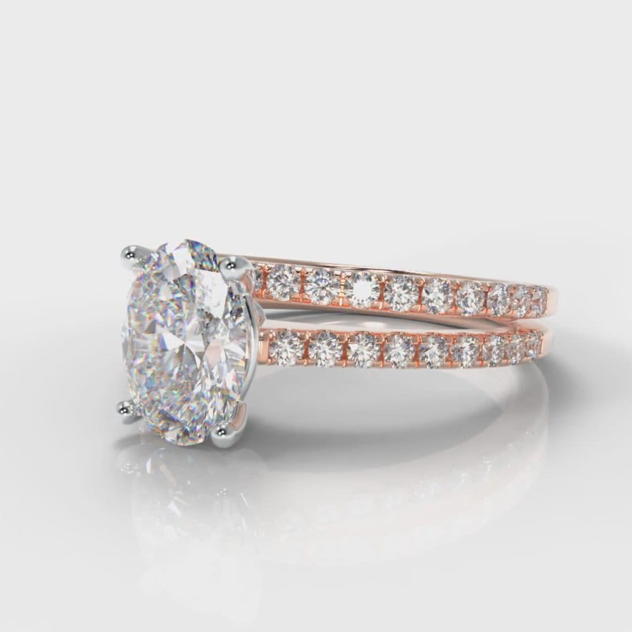 Petite Micropavé Oval Diamond Bridal Set - Rose Gold