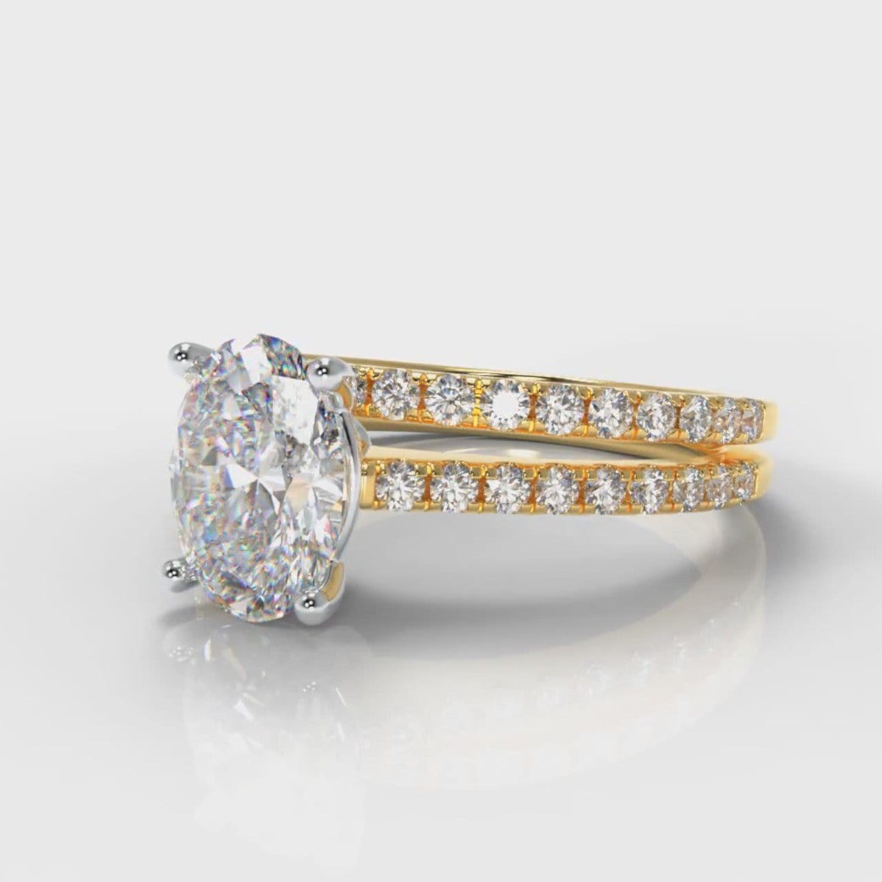 Petite Micropavé Oval Diamond Bridal Set - Yellow Gold
