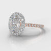 Petite Micropavé Oval Diamond Halo Engagement Ring - Two Tone Rose Gold