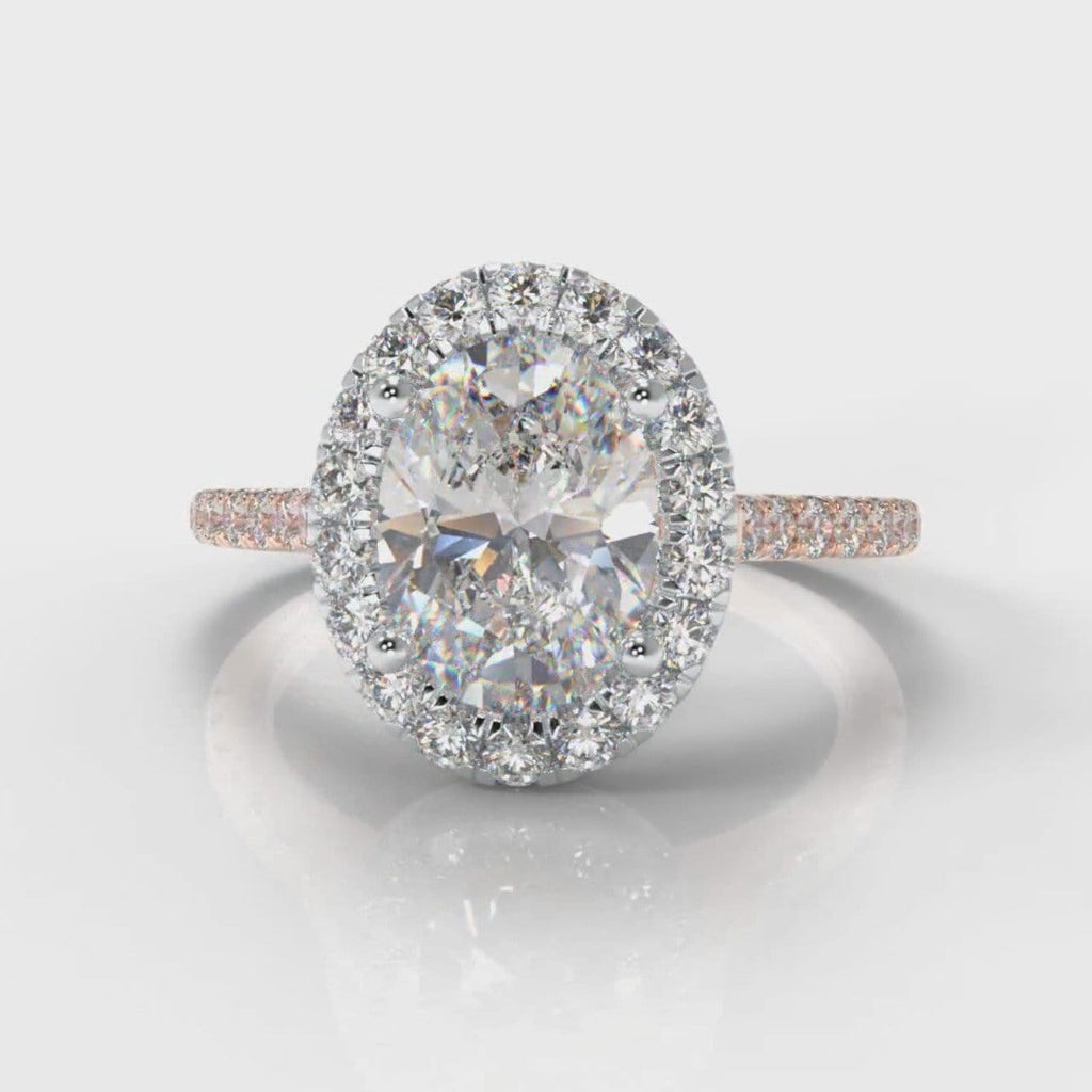 Petite Micropavé Oval Diamond Halo Engagement Ring - Two Tone Rose Gold