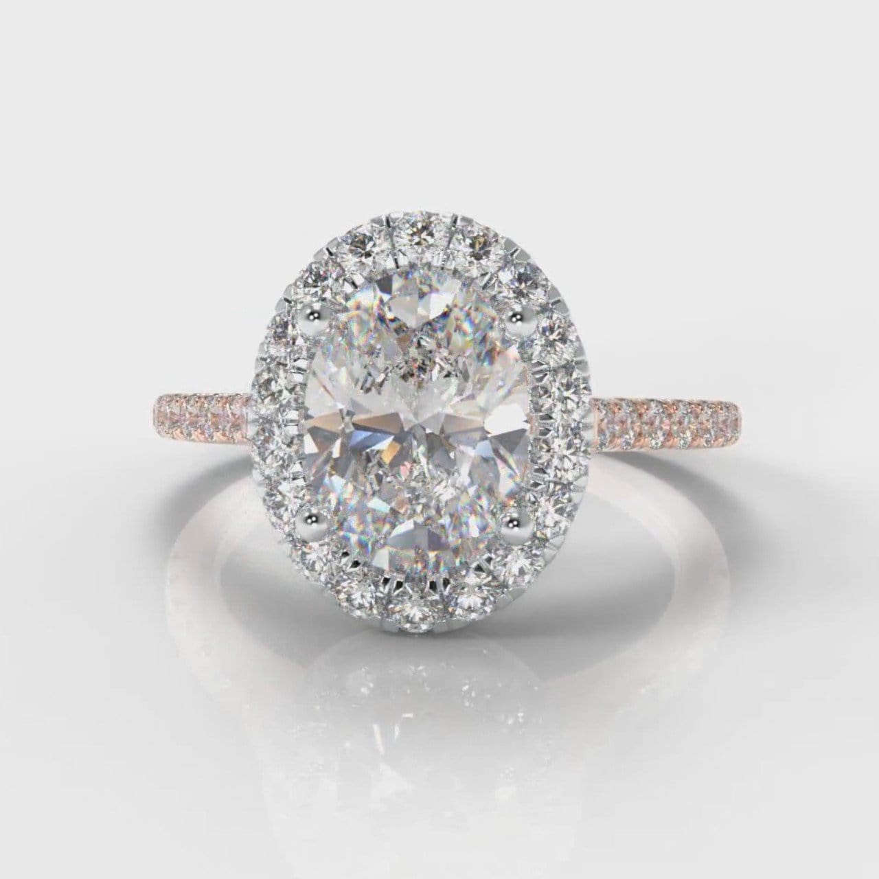 Petite Micropavé Oval Diamond Halo Engagement Ring - Two Tone Rose Gold