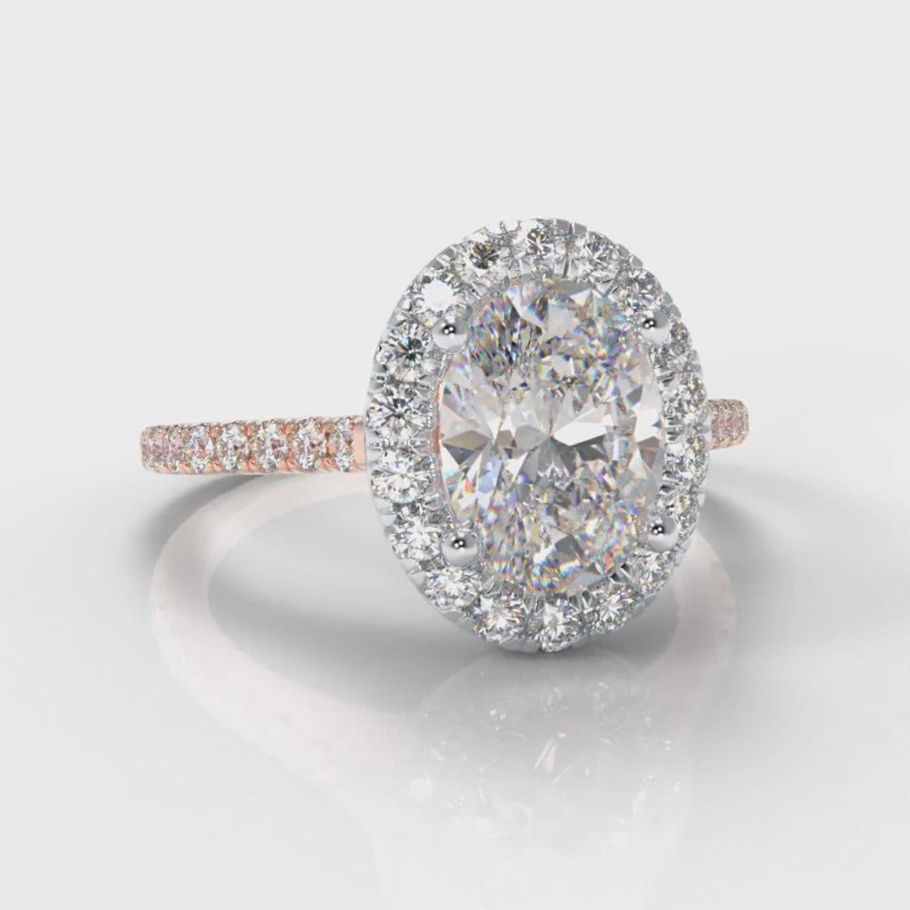 Petite Micropavé Oval Diamond Halo Engagement Ring - Two Tone Rose Gold