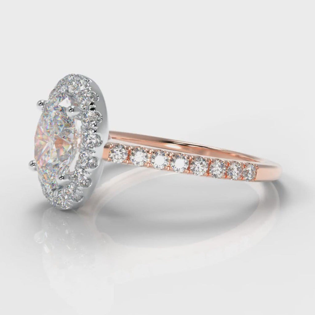 Petite Micropavé Oval Diamond Halo Engagement Ring - Two Tone Rose Gold