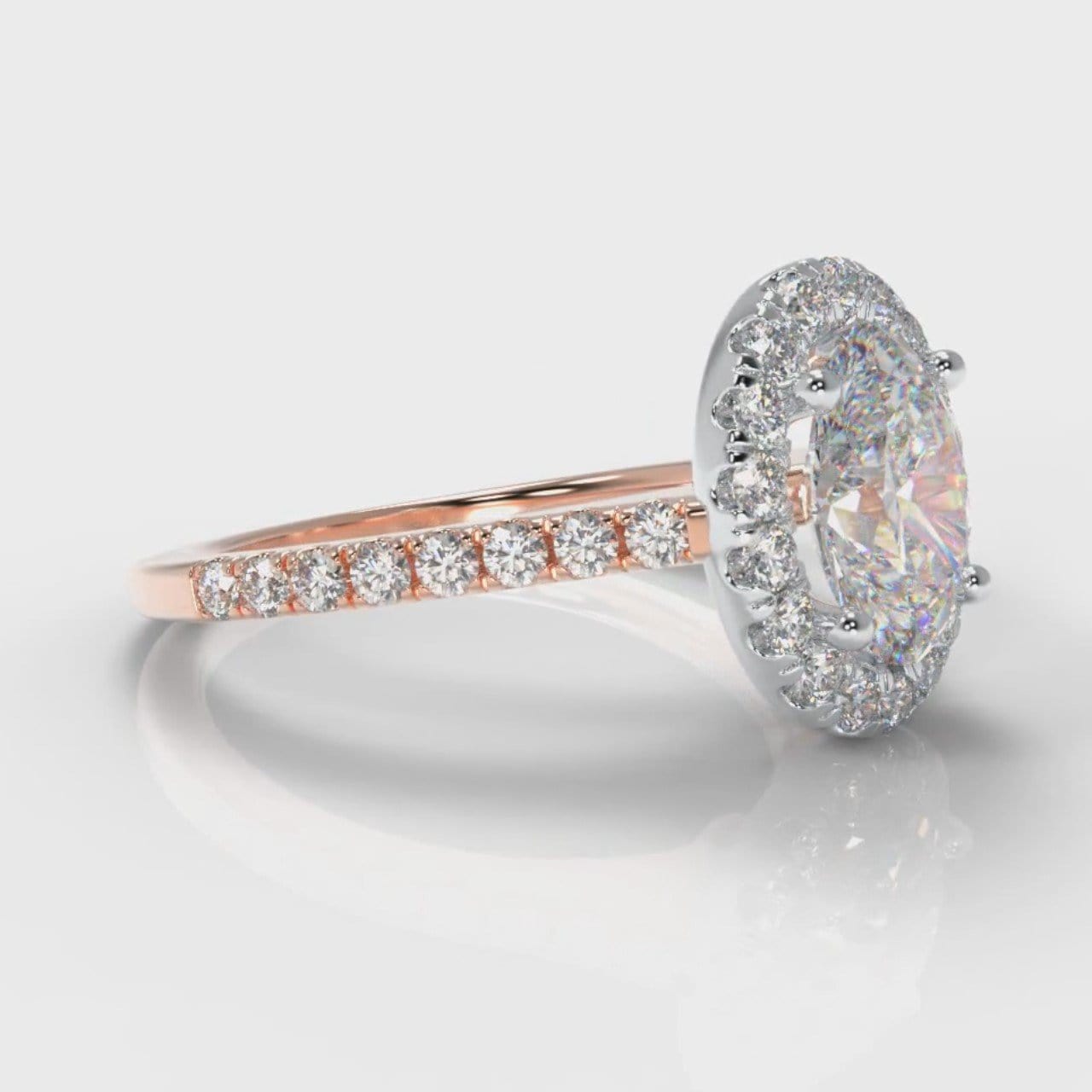 Petite Micropavé Oval Diamond Halo Engagement Ring - Two Tone Rose Gold