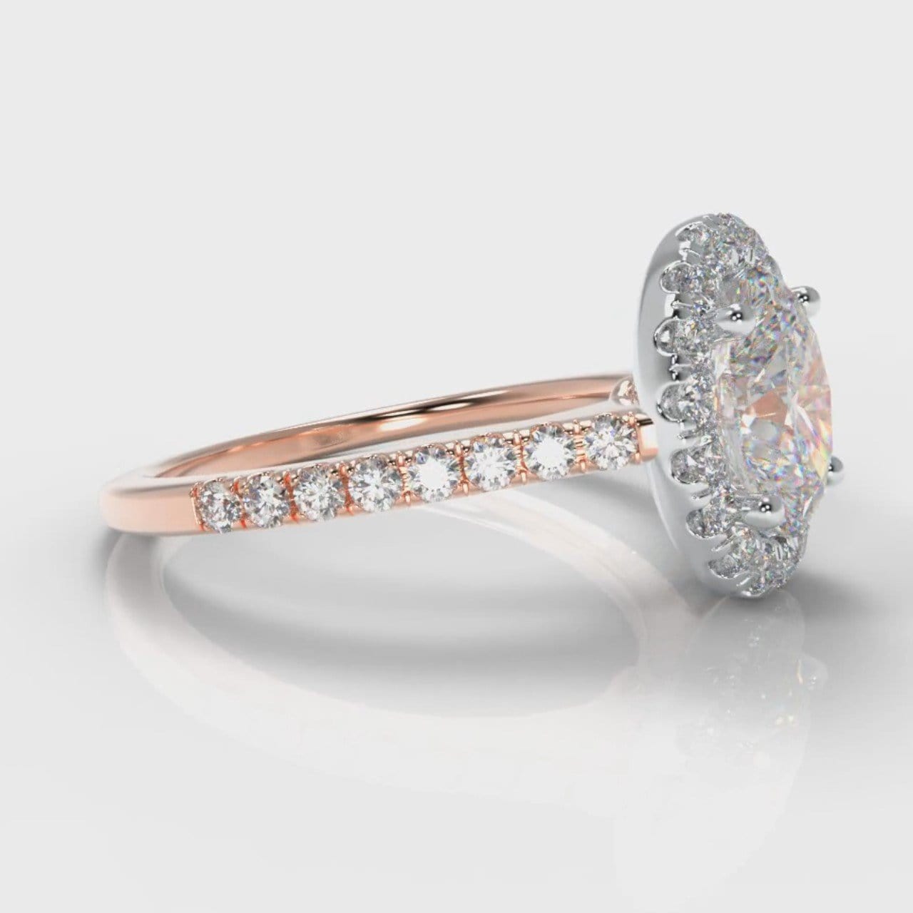 Petite Micropavé Oval Diamond Halo Engagement Ring - Two Tone Rose Gold