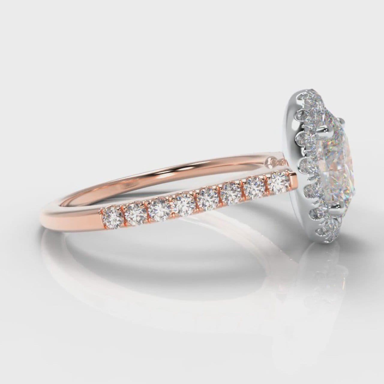Petite Micropavé Oval Diamond Halo Engagement Ring - Two Tone Rose Gold