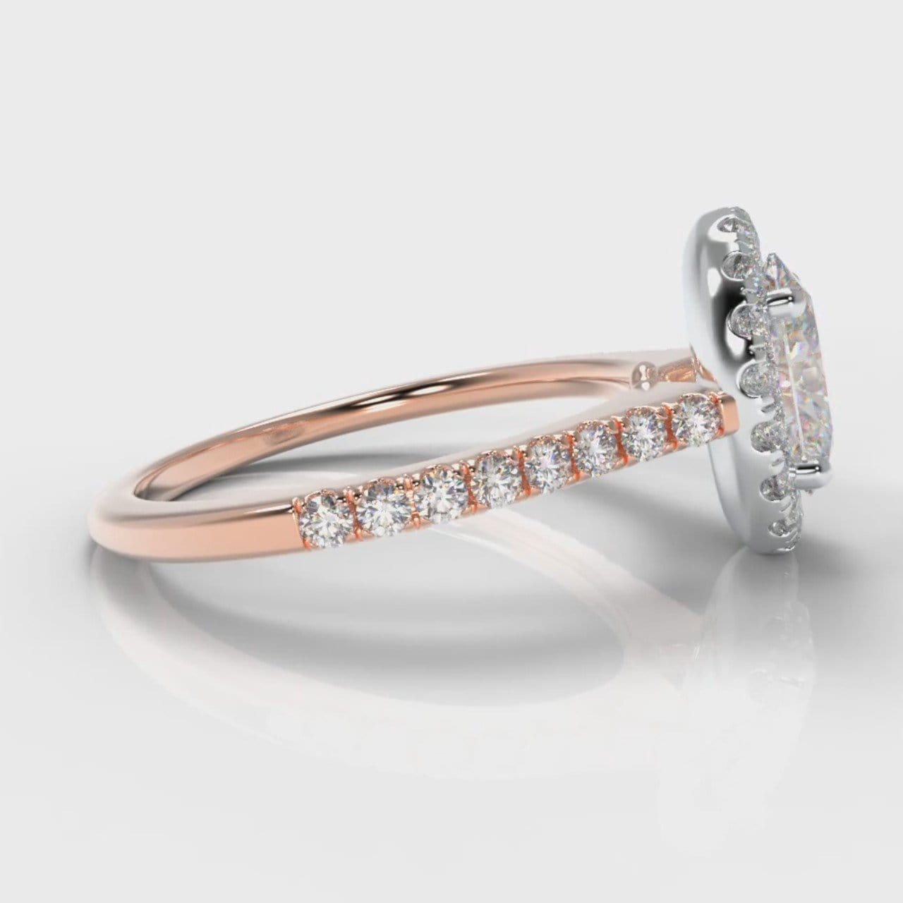 Petite Micropavé Oval Diamond Halo Engagement Ring - Two Tone Rose Gold