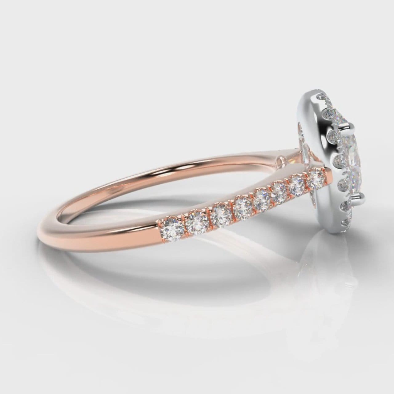Petite Micropavé Oval Diamond Halo Engagement Ring - Two Tone Rose Gold